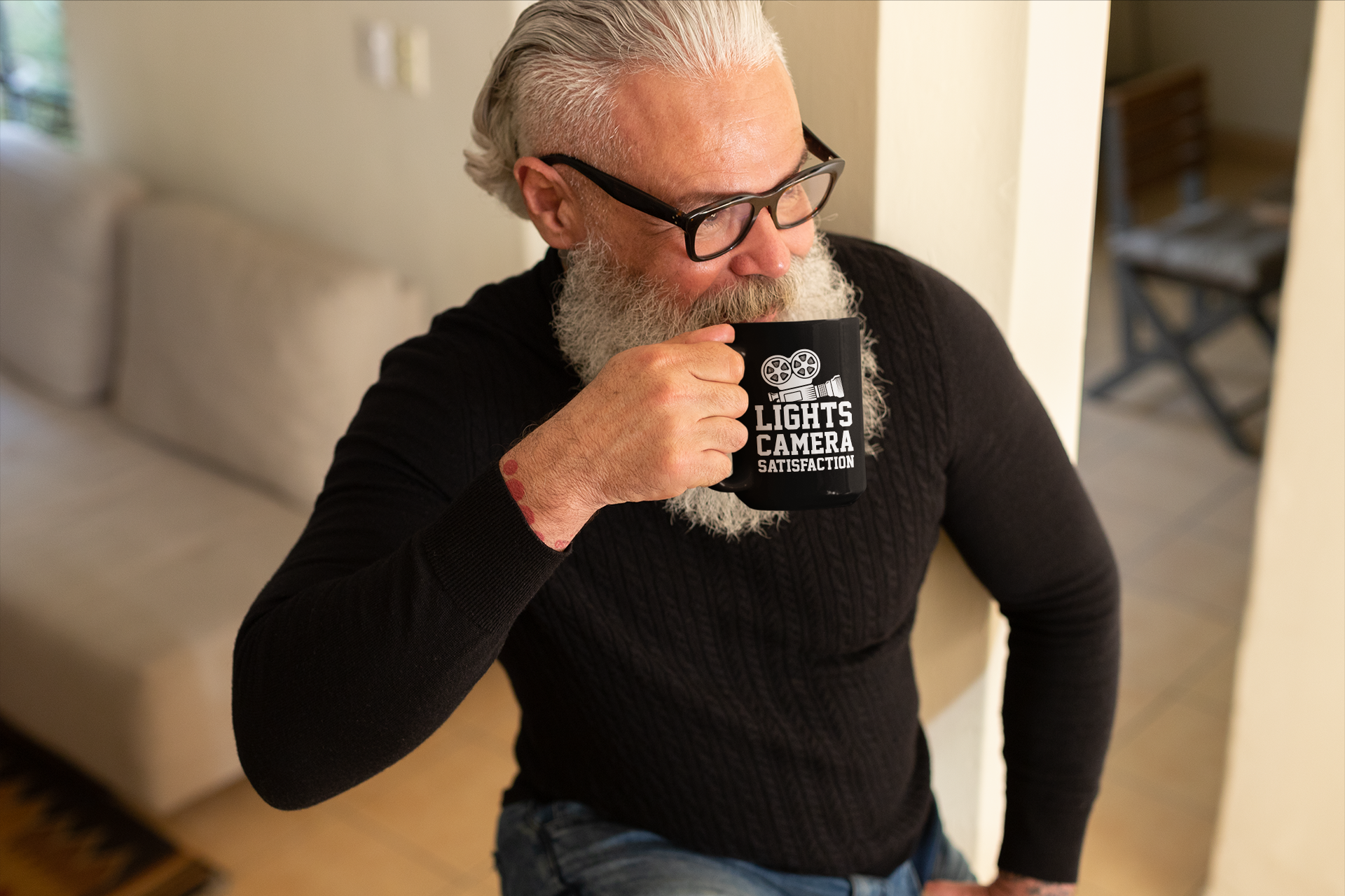 Lights Camera Action Vintage Black Mug, 15oz product thumbnail image