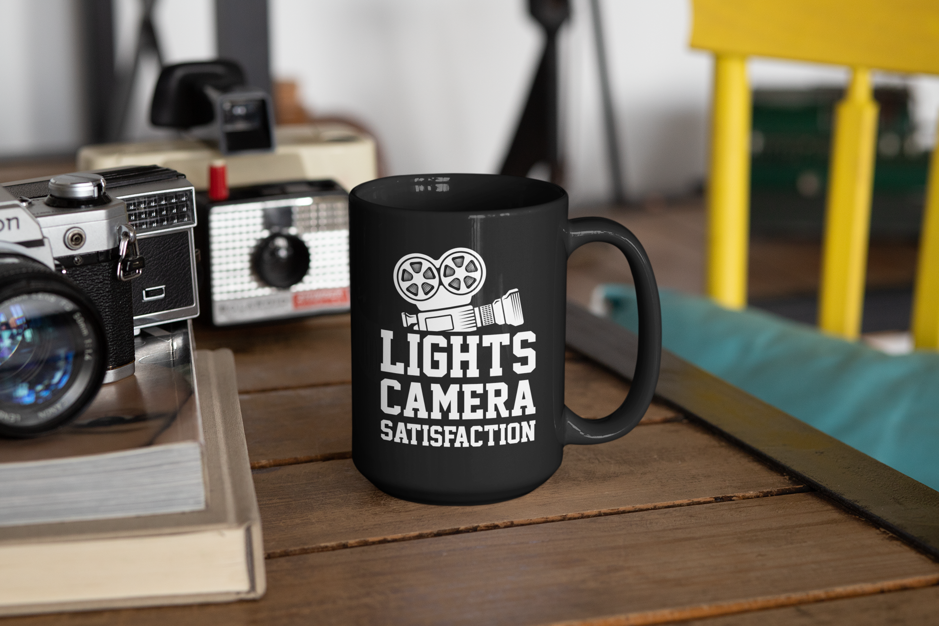 Lights Camera Action Vintage Black Mug, 15oz product thumbnail image Lights Camera Action Vintage Black Mug, 15oz product thumbnail image