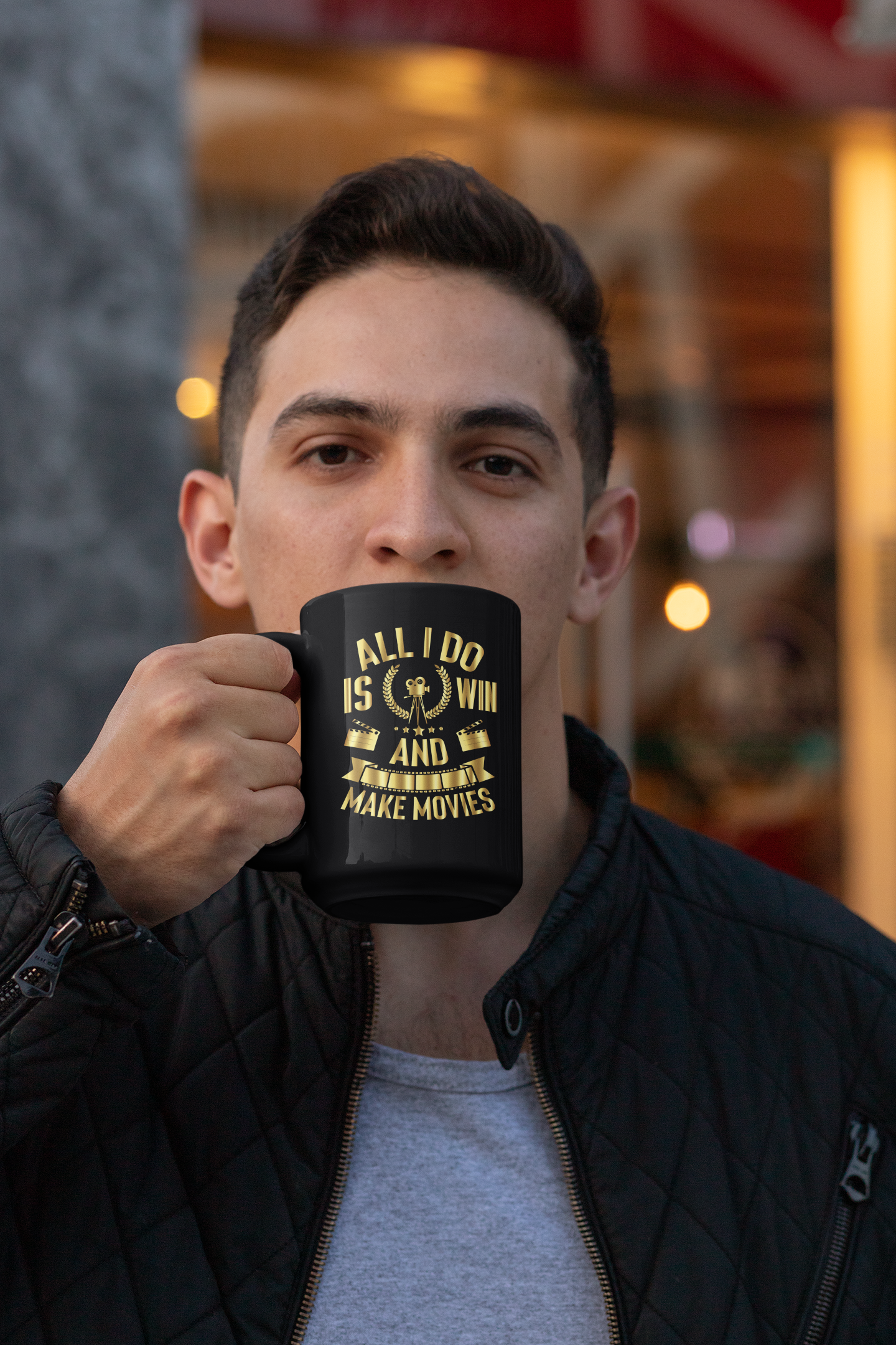All I Do is Win and Make Movies Black Mug, 15oz product thumbnail image