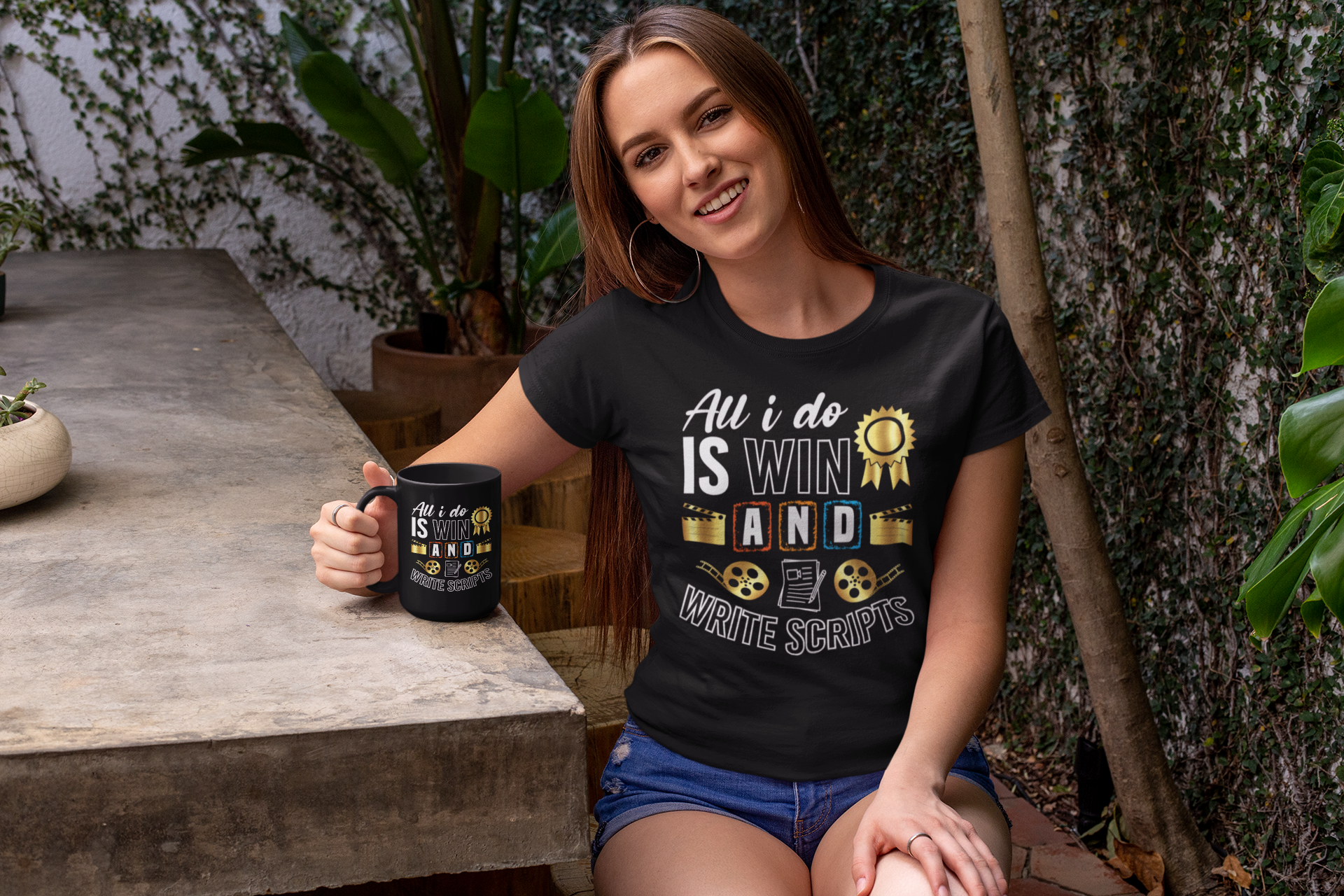 All I Do is Win and Write Scripts Black Mug, 15oz product thumbnail image
