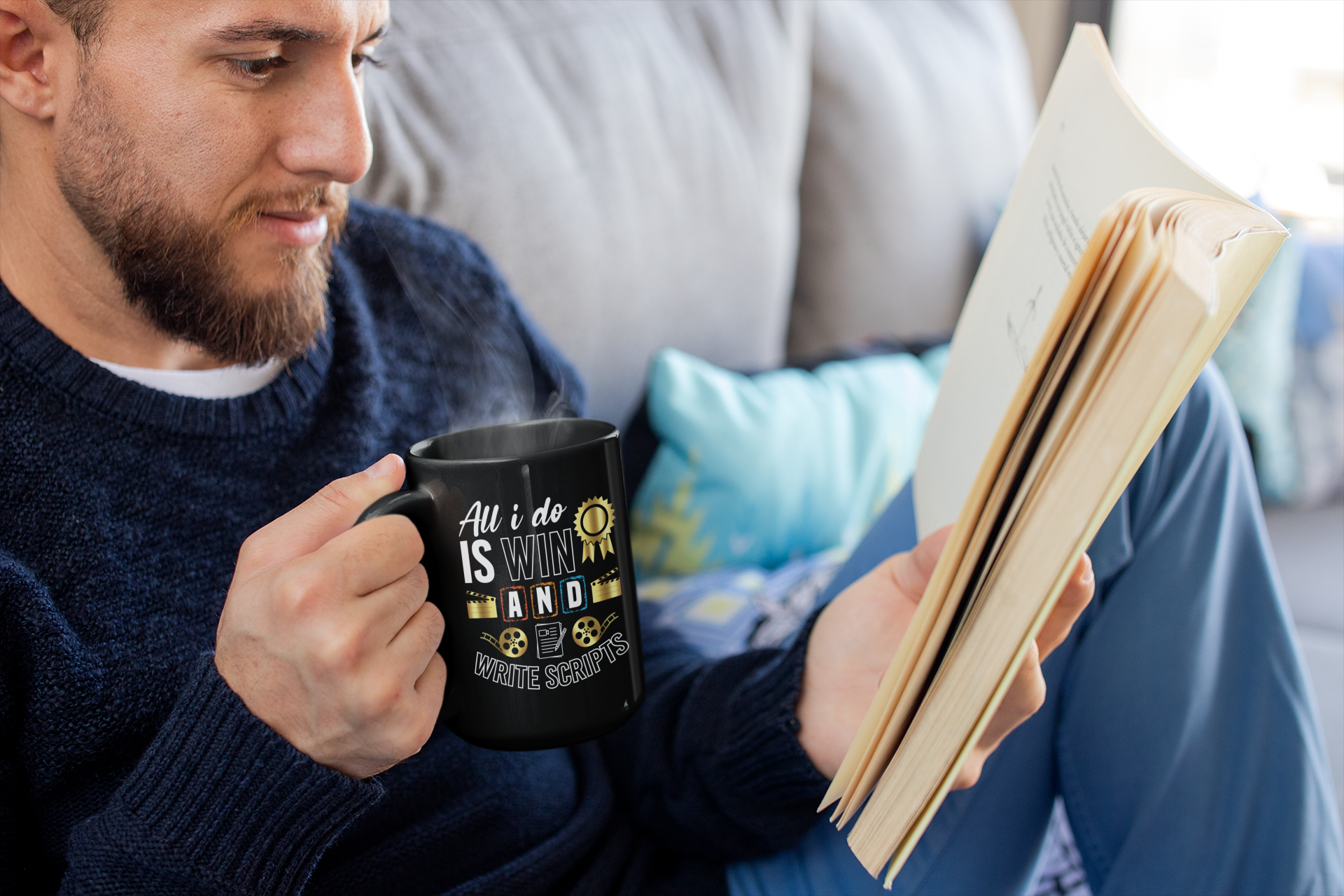 All I Do is Win and Write Scripts Black Mug, 15oz product thumbnail image All I Do is Win and Write Scripts Black Mug, 15oz product thumbnail image