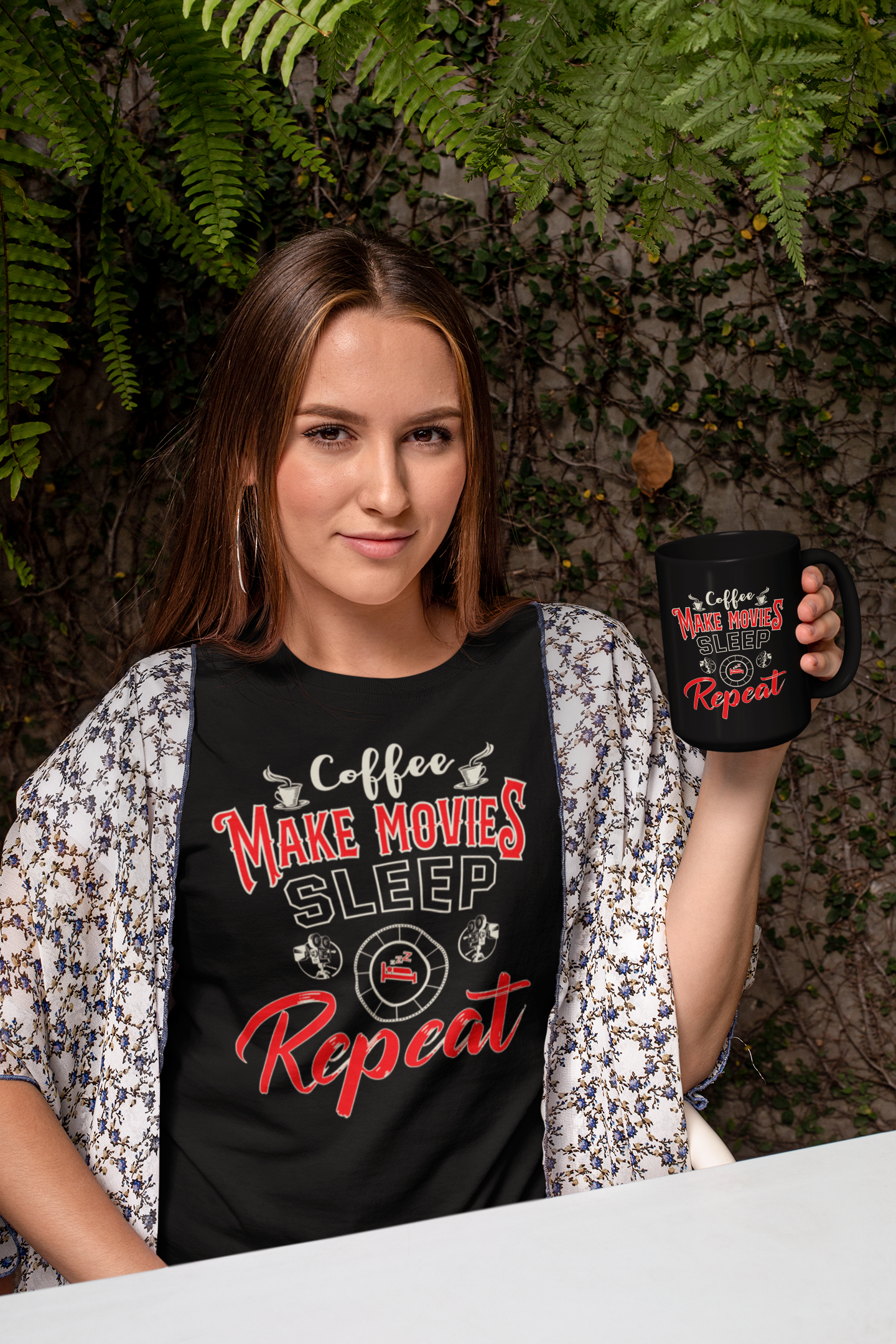 Coffee Make Movies Sleep Repeat Black Mug, 15oz product thumbnail image Coffee Make Movies Sleep Repeat Black Mug, 15oz product thumbnail image