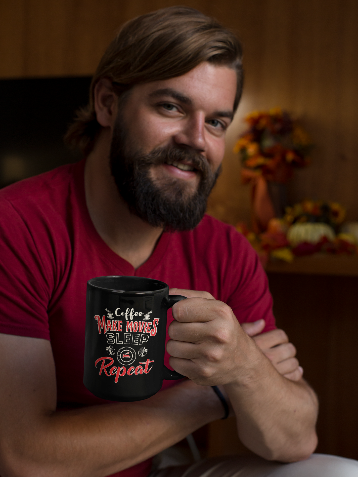 Coffee Make Movies Sleep Repeat Black Mug, 15oz product thumbnail image Coffee Make Movies Sleep Repeat Black Mug, 15oz product thumbnail image
