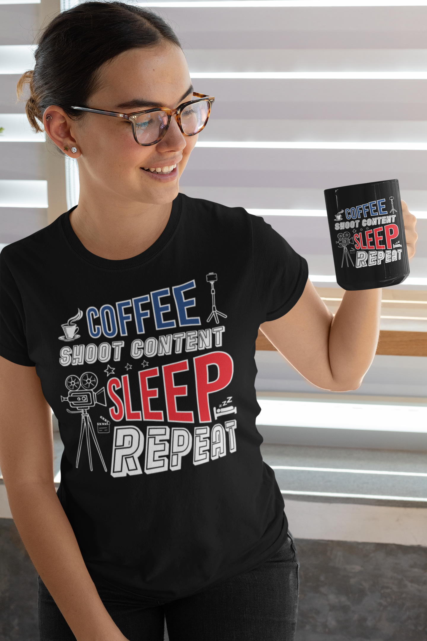 Coffee Shoot Content Sleep Repeat Black Mug, 15oz product thumbnail image