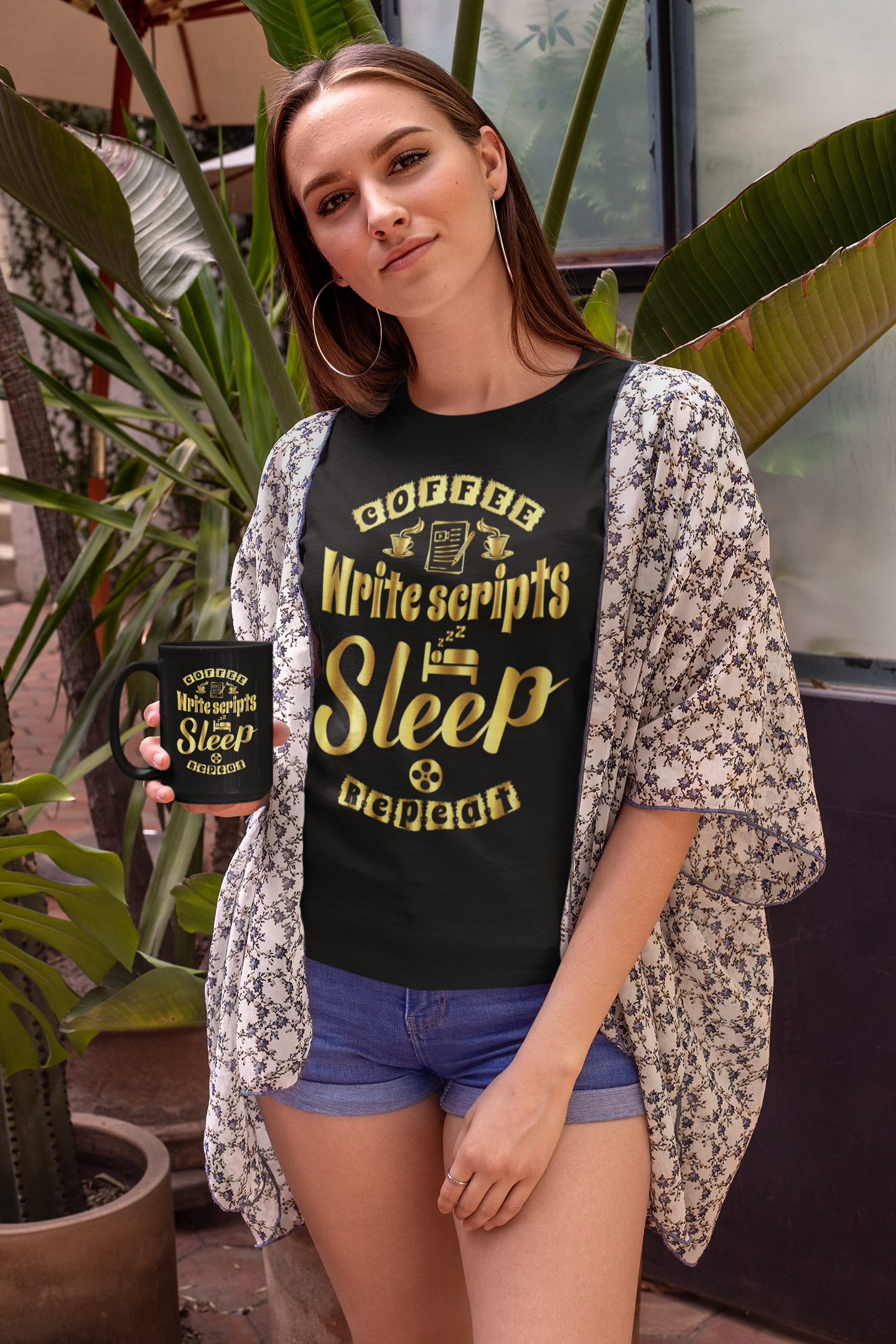Coffee Write Scripts Sleep Repeat Black Mug, 15oz product thumbnail image