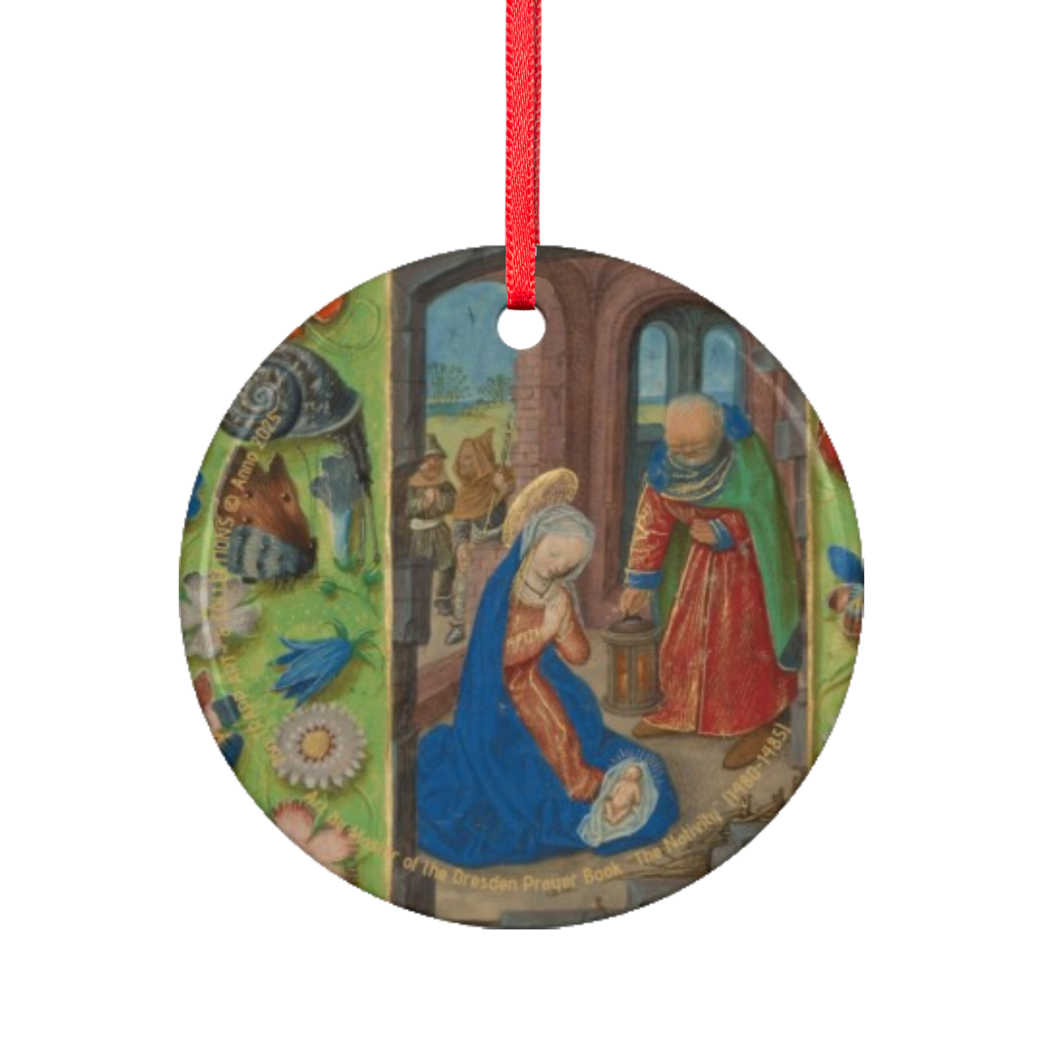 [UK/EU] Master of the Dresden Prayer Book (1480-1485) – Glossy Ceramic Ornament 2-Sided, Nativity I, Silent Night Art Collection. This item supports the arts and cultural heritage.