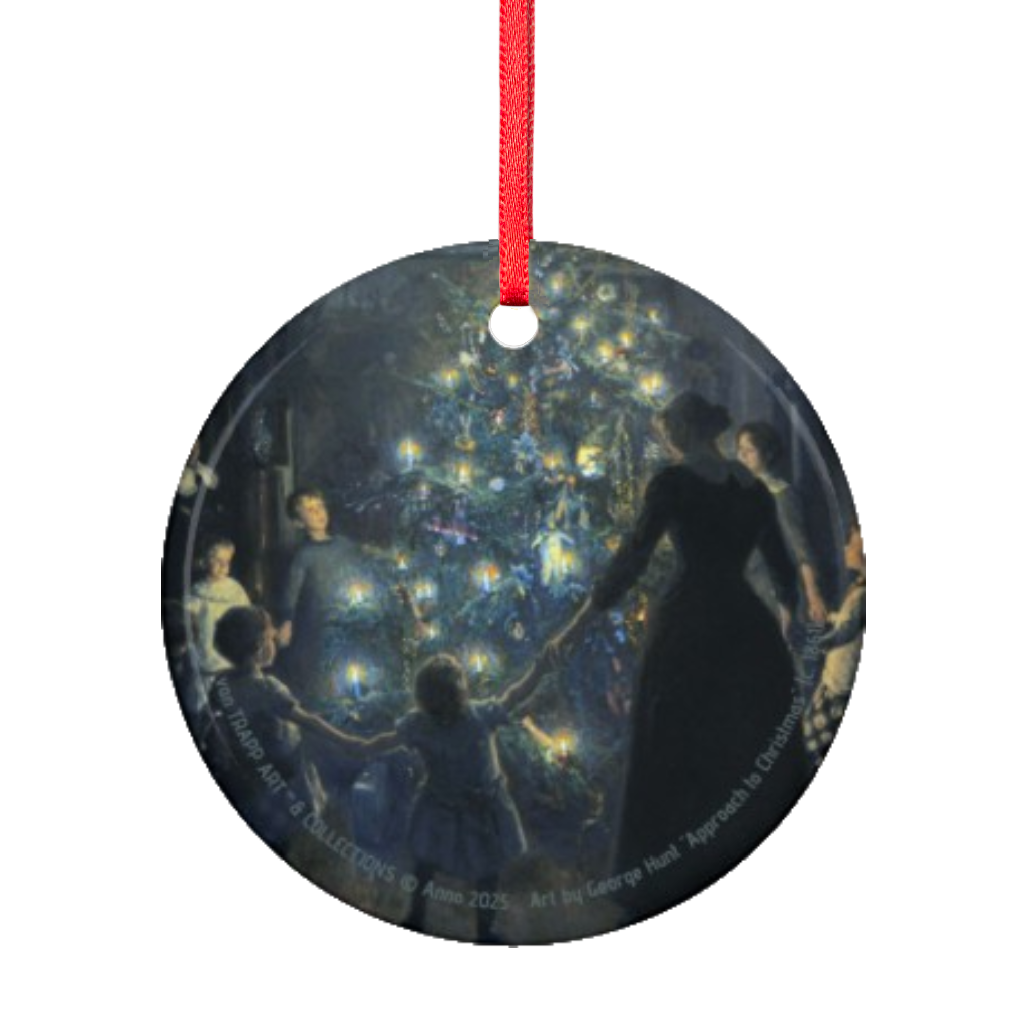 [UK/EU] Art by George Hunt (c. 1861) – Glossy Ceramic Ornament 2-Sided, Family by the Christmas Tree, Silent Night Art Collection. This item supports the arts and cultural heritage. product thumbnail image