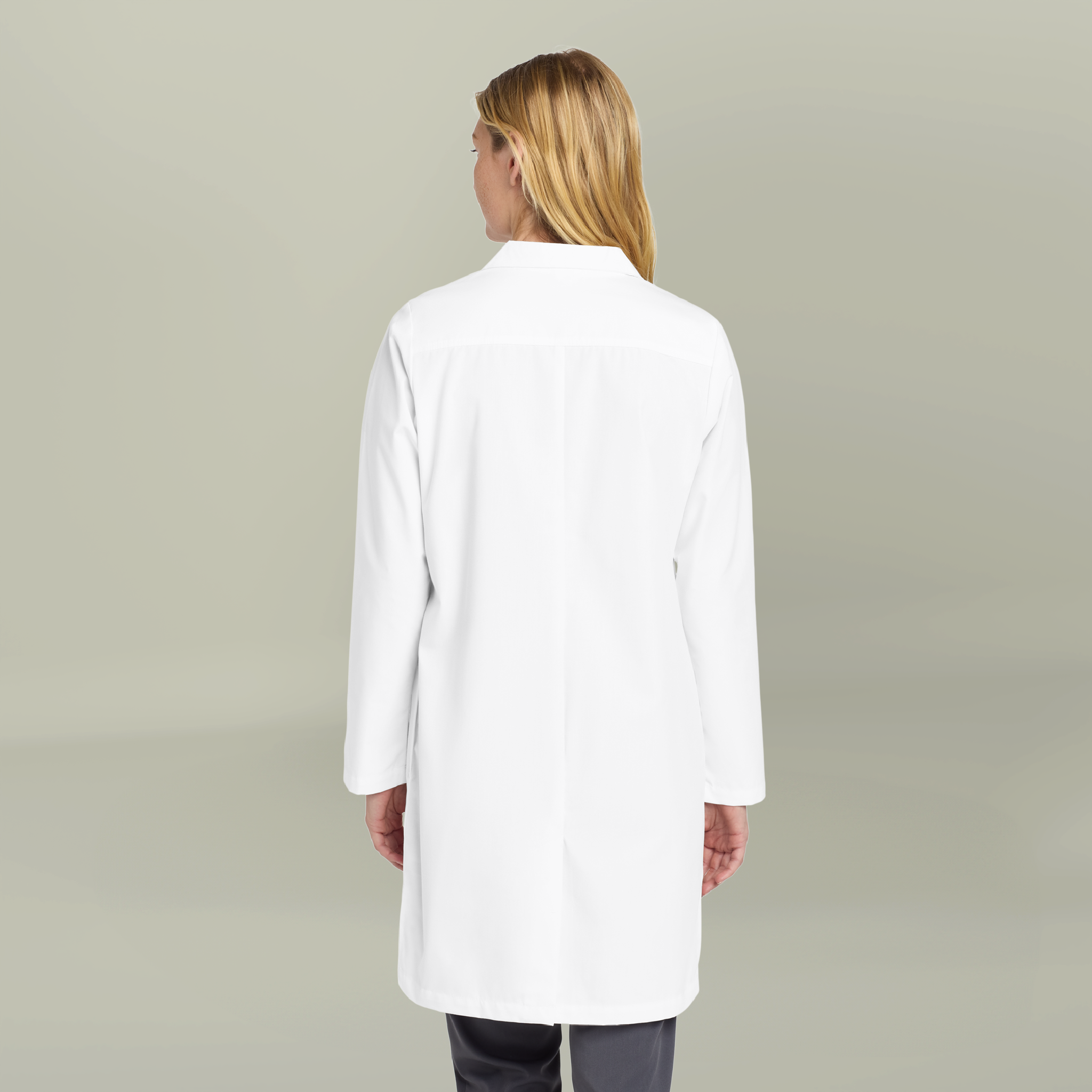 Aurochs Embroidered Women’s Long Lab Coat — Professional Medical & Dental Workwear