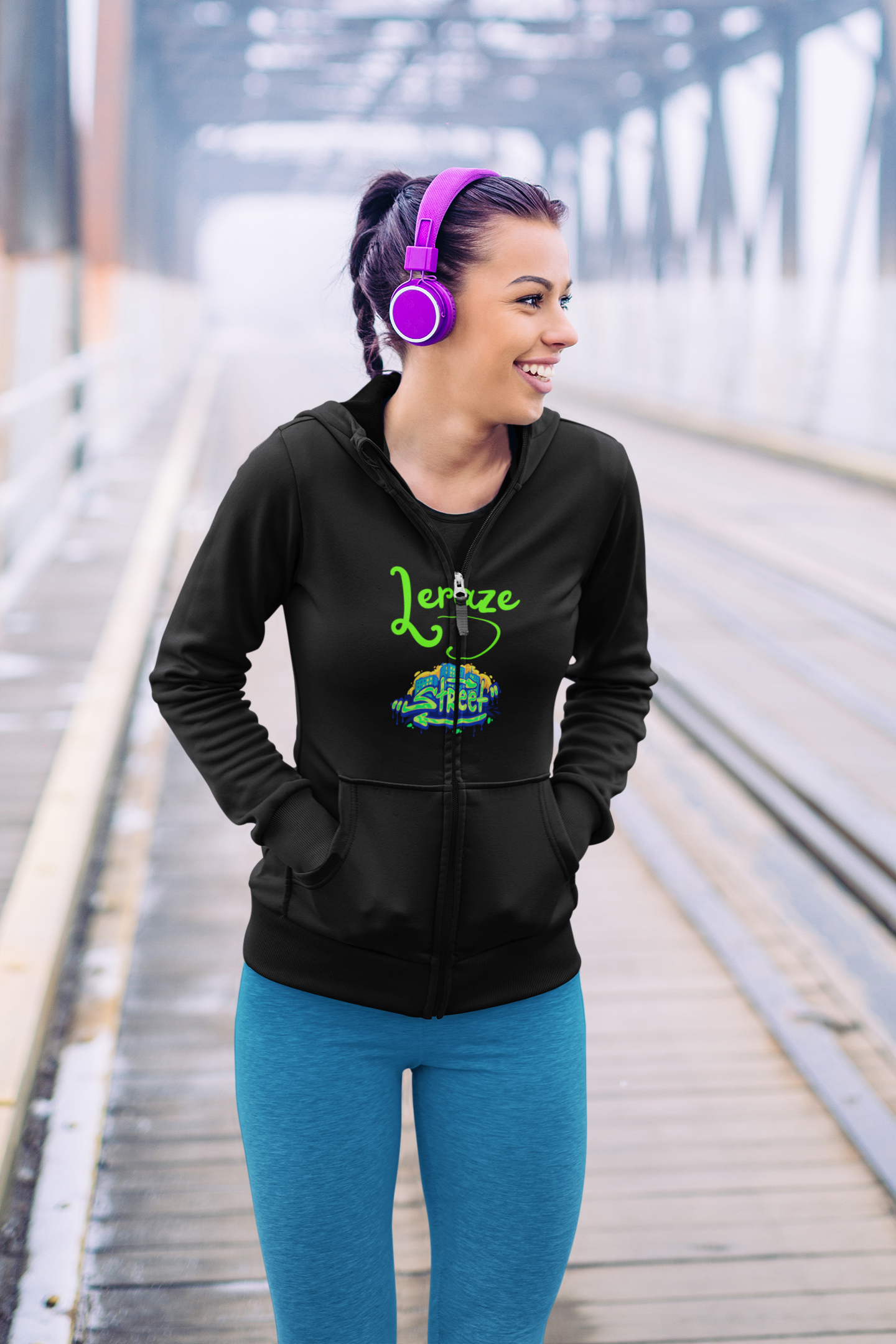 Zip Hoodie — Neon Graffiti "Never Stop" Streetwear product thumbnail image