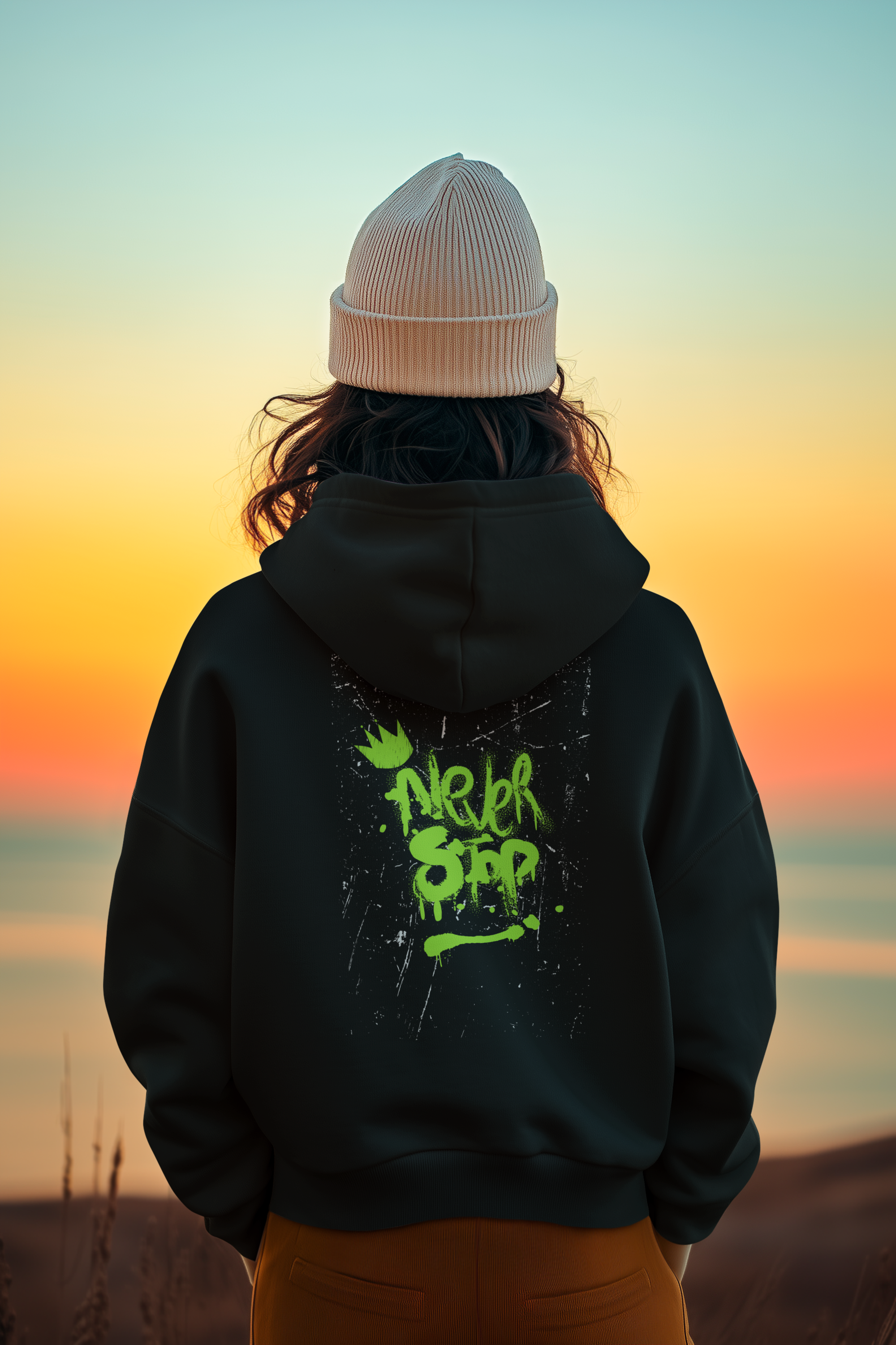 Zip Hoodie — Neon Graffiti "Never Stop" Streetwear product thumbnail image