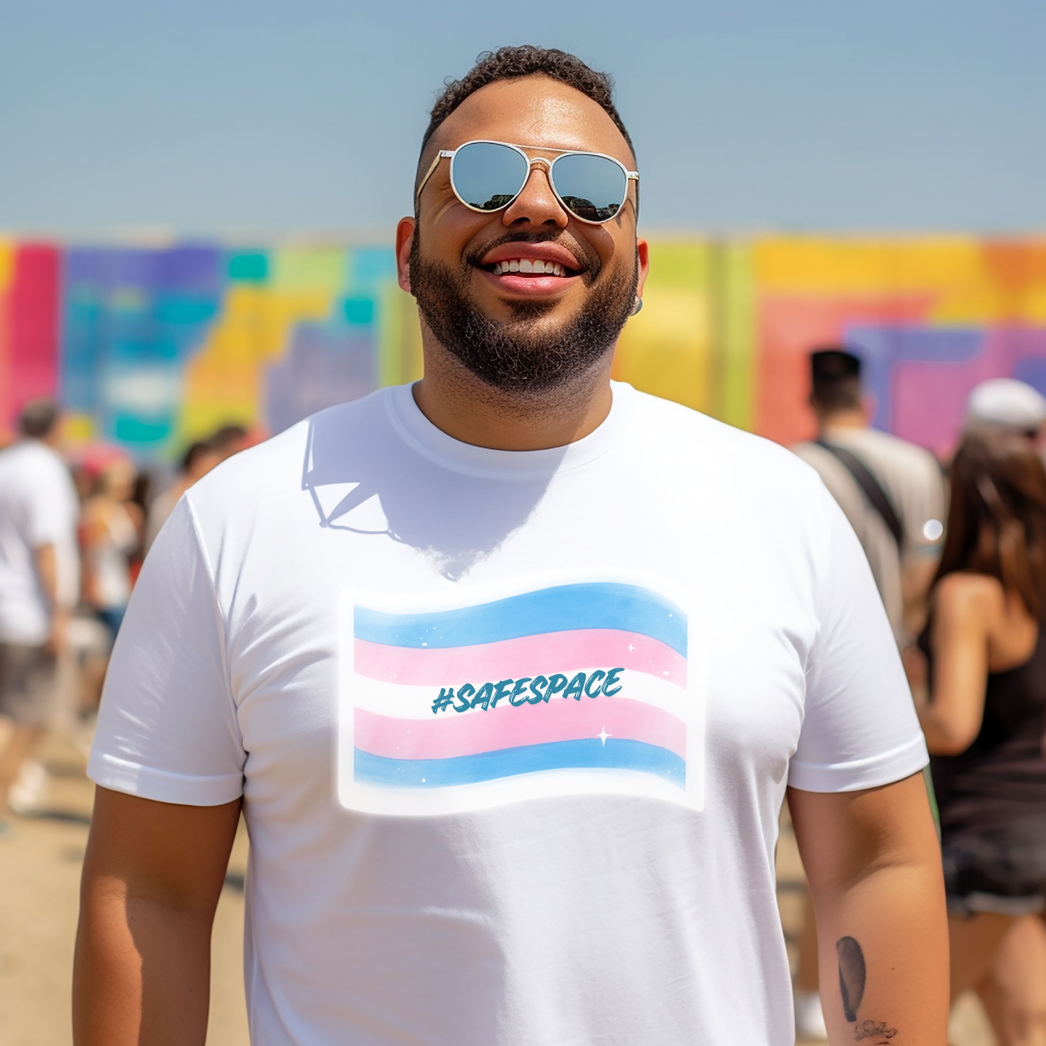 Trans Pride “#SafeSpace” Tee — Soft, Vibrant, and Affirming, Unisex Softstyle T-Shirt product thumbnail image