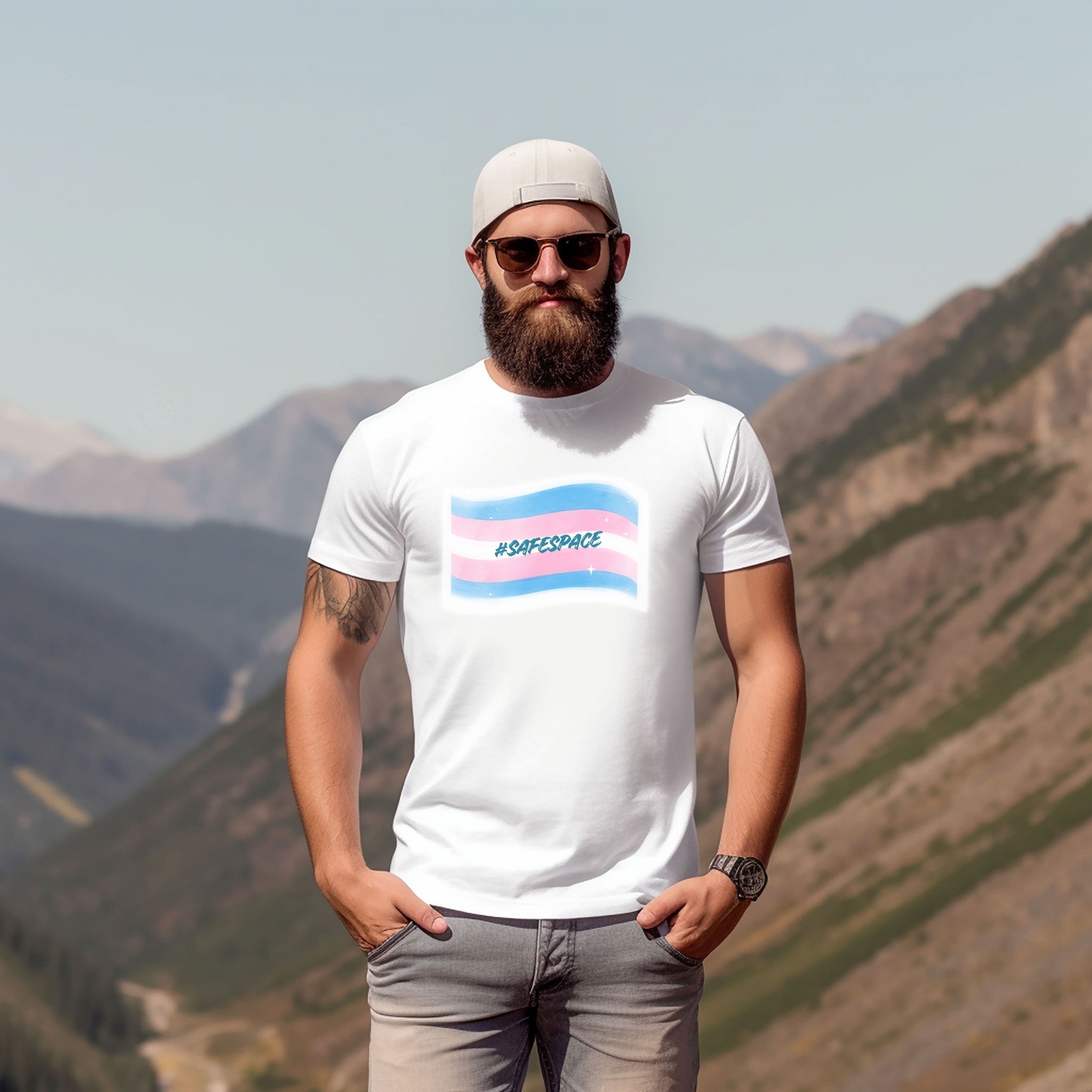 Trans Pride “#SafeSpace” Tee — Soft, Vibrant, and Affirming, Unisex Softstyle T-Shirt product thumbnail image Trans Pride “#SafeSpace” Tee — Soft, Vibrant, and Affirming, Unisex Softstyle T-Shirt product thumbnail image