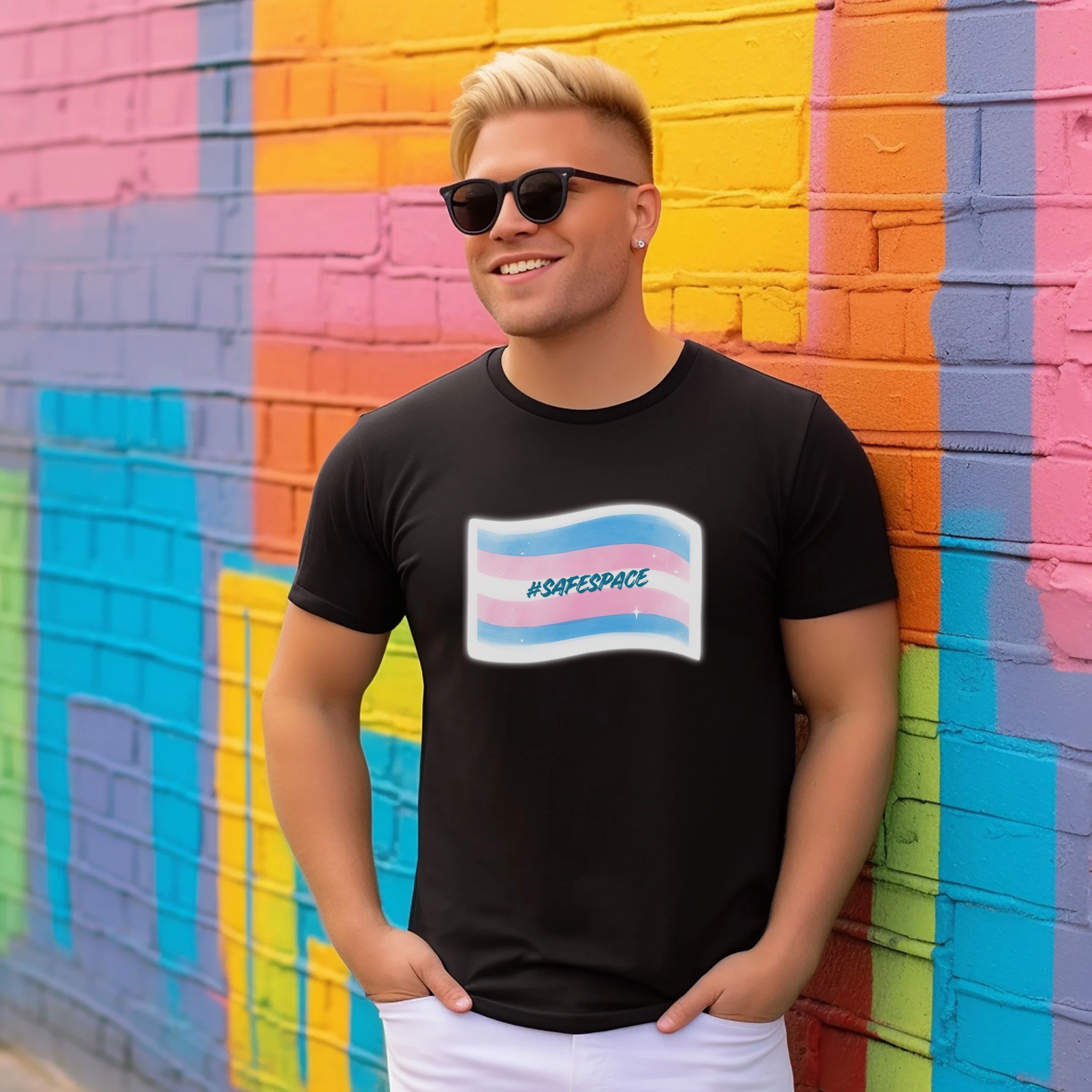 Trans Pride “#SafeSpace” Tee — Soft, Vibrant, and Affirming, Unisex Softstyle T-Shirt product thumbnail image