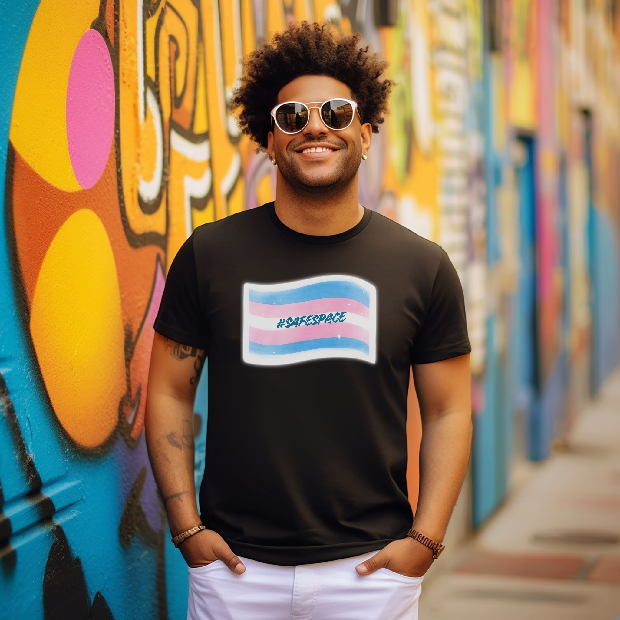 Trans Pride “#SafeSpace” Tee — Soft, Vibrant, and Affirming, Unisex Softstyle T-Shirt product thumbnail image Trans Pride “#SafeSpace” Tee — Soft, Vibrant, and Affirming, Unisex Softstyle T-Shirt product thumbnail image