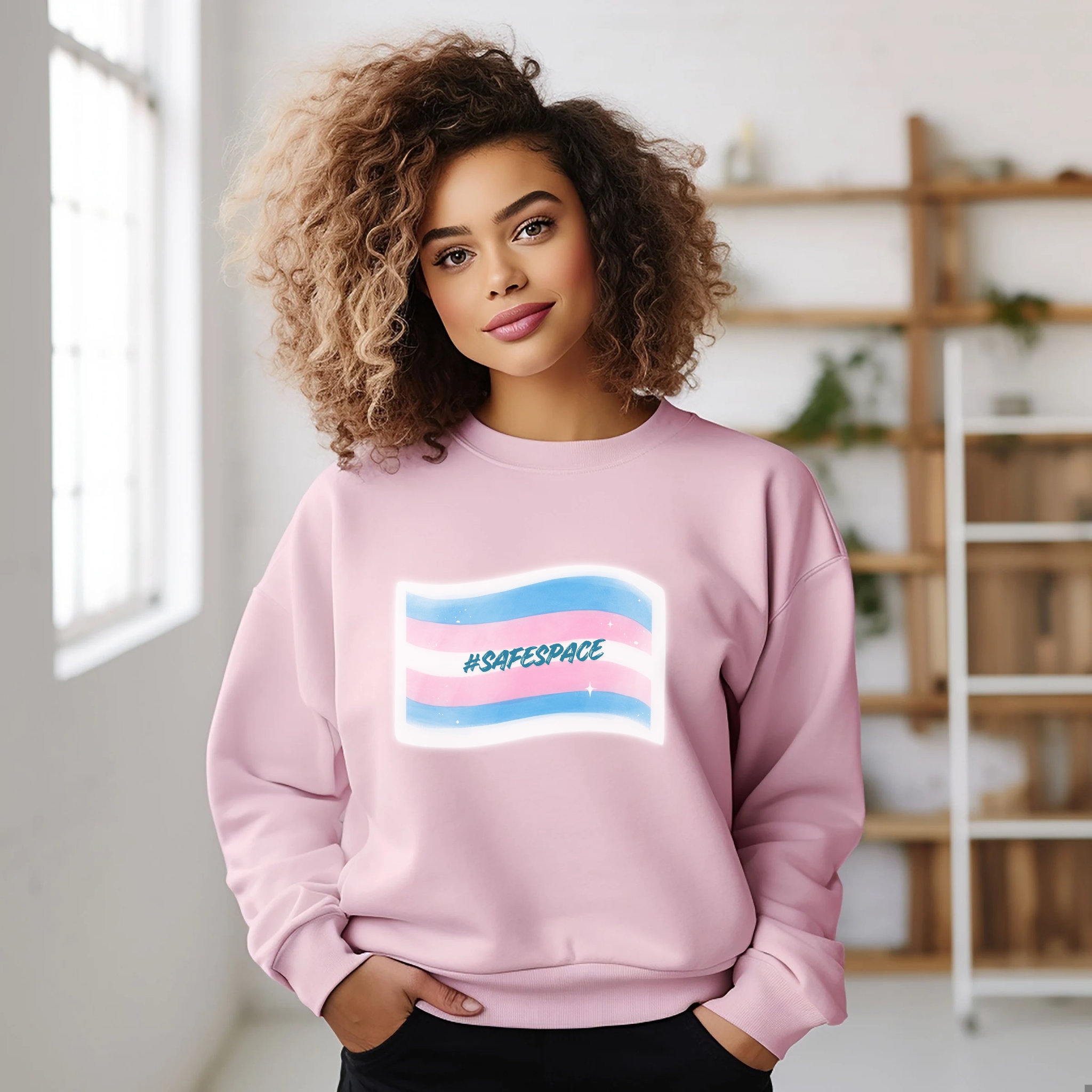 #SafeSpace” Trans Pride Crewneck — Gildan 18000, Unisex Heavy Blend™ Crewneck Sweatshirt product thumbnail image #SafeSpace” Trans Pride Crewneck — Gildan 18000, Unisex Heavy Blend™ Crewneck Sweatshirt product thumbnail image