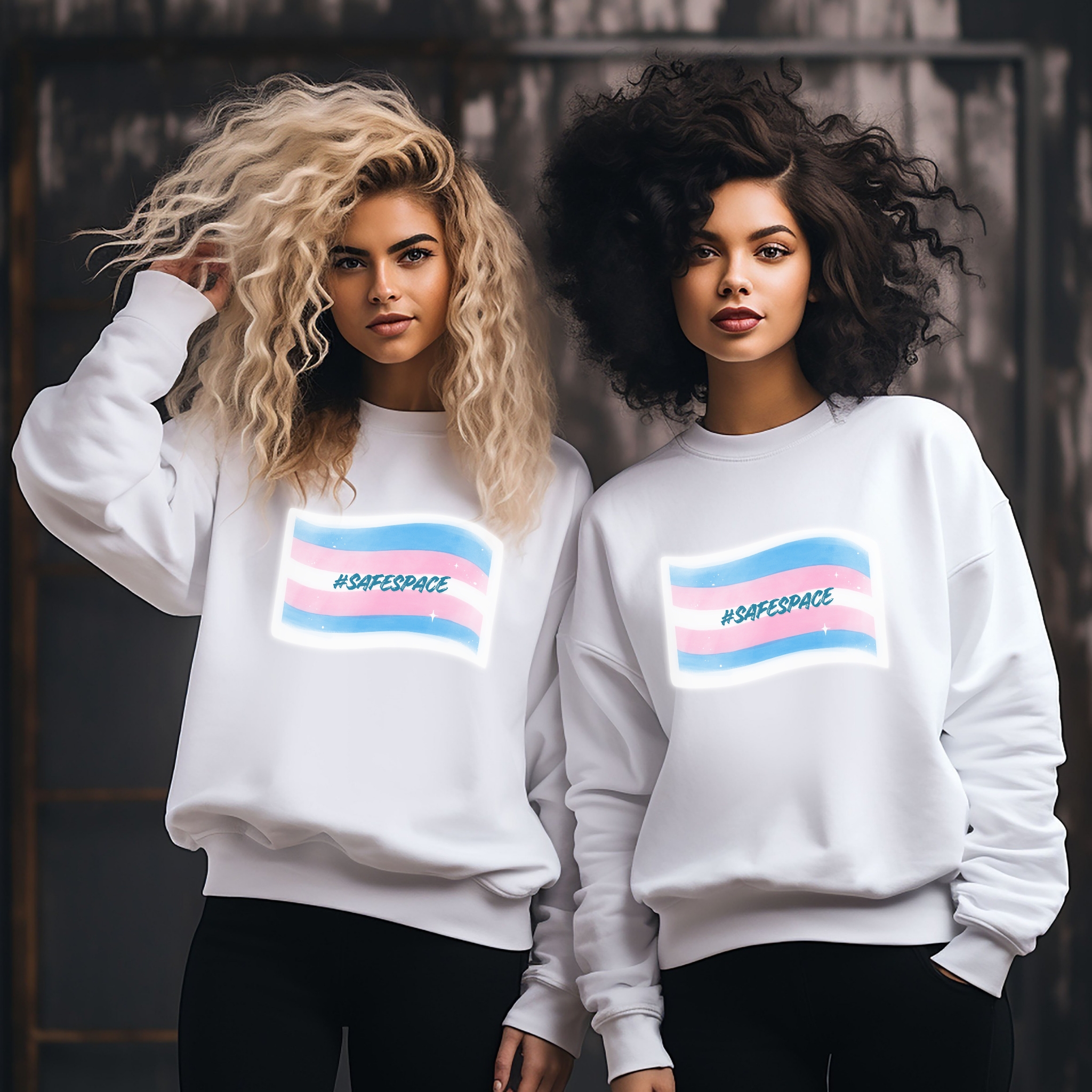 #SafeSpace” Trans Pride Crewneck — Gildan 18000, Unisex Heavy Blend™ Crewneck Sweatshirt product thumbnail image