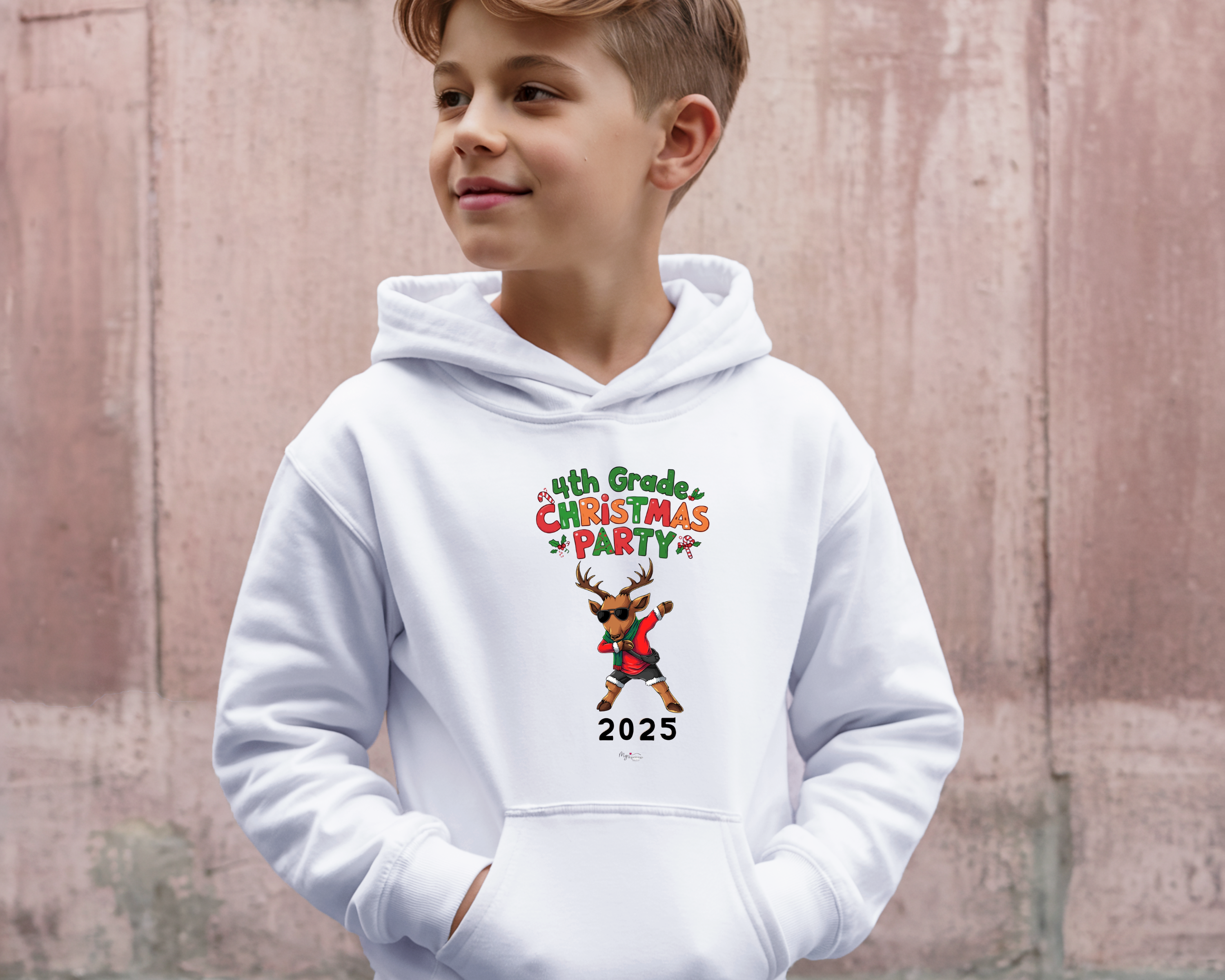 "4th Grade Christmas Party 2025" Reindeer Dance Personalized Kids Christmas Party Hoodie  product thumbnail image