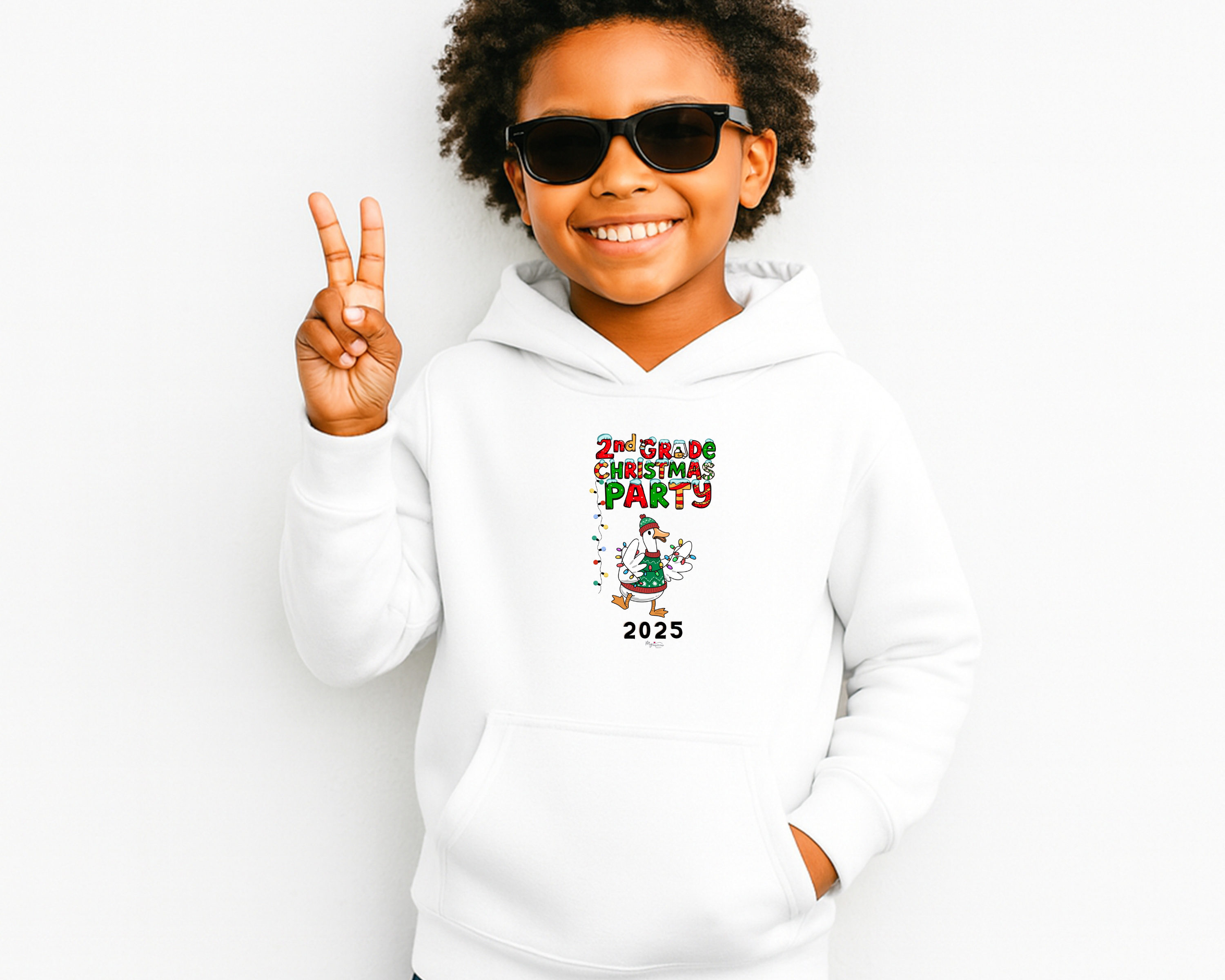 Personalized Kids Christmas Hoodie - "2nd Grade Christmas Party 2025" Duck Personalized Kids Christmas Hoodie - "2nd Grade Christmas Party 2025" Duck