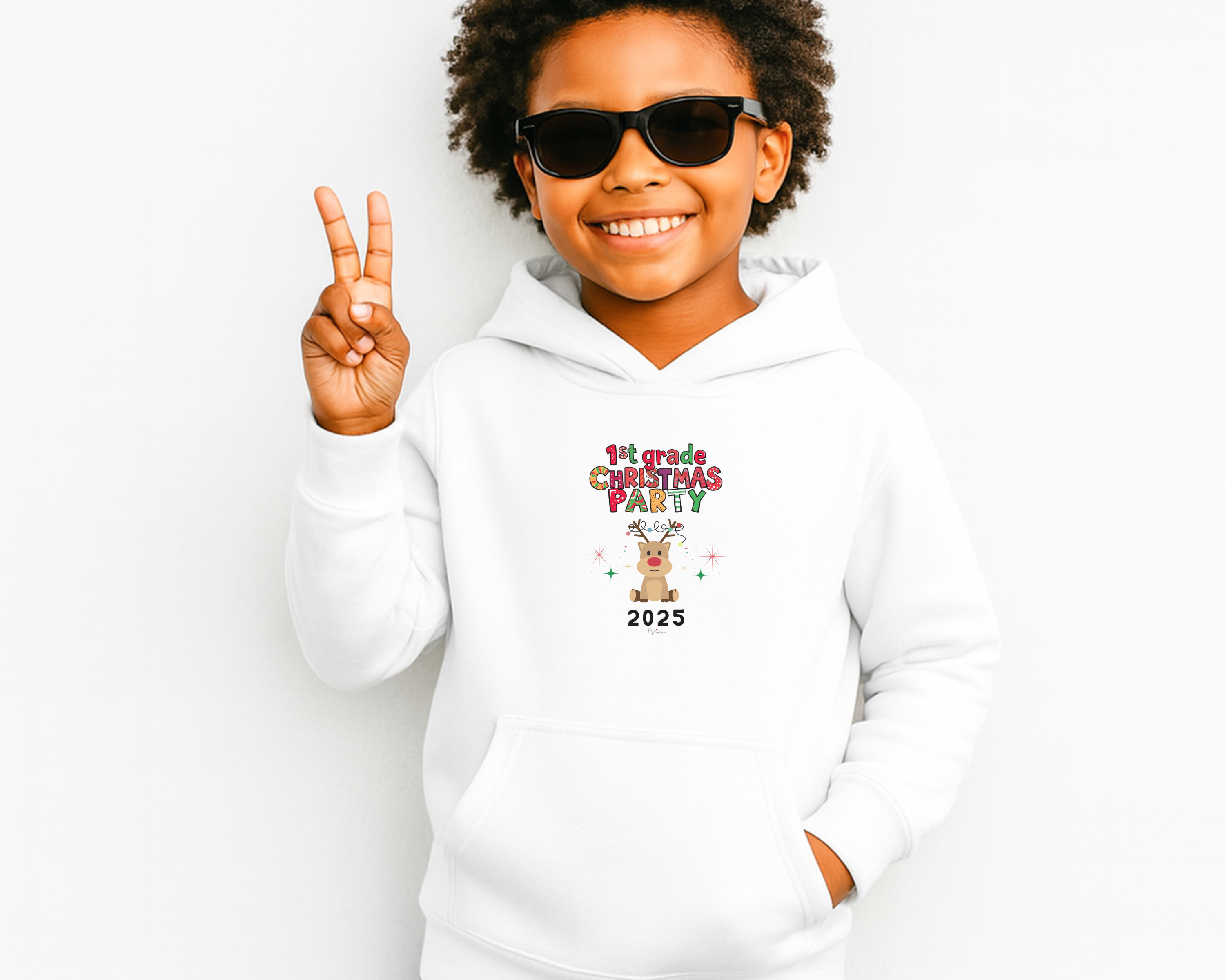 "1st Grade Christmas Party 2025" Reindeer Personalized Kids Christmas Hoodie - "1st Grade Christmas Party 2025" Reindeer Personalized Kids Christmas Hoodie -
