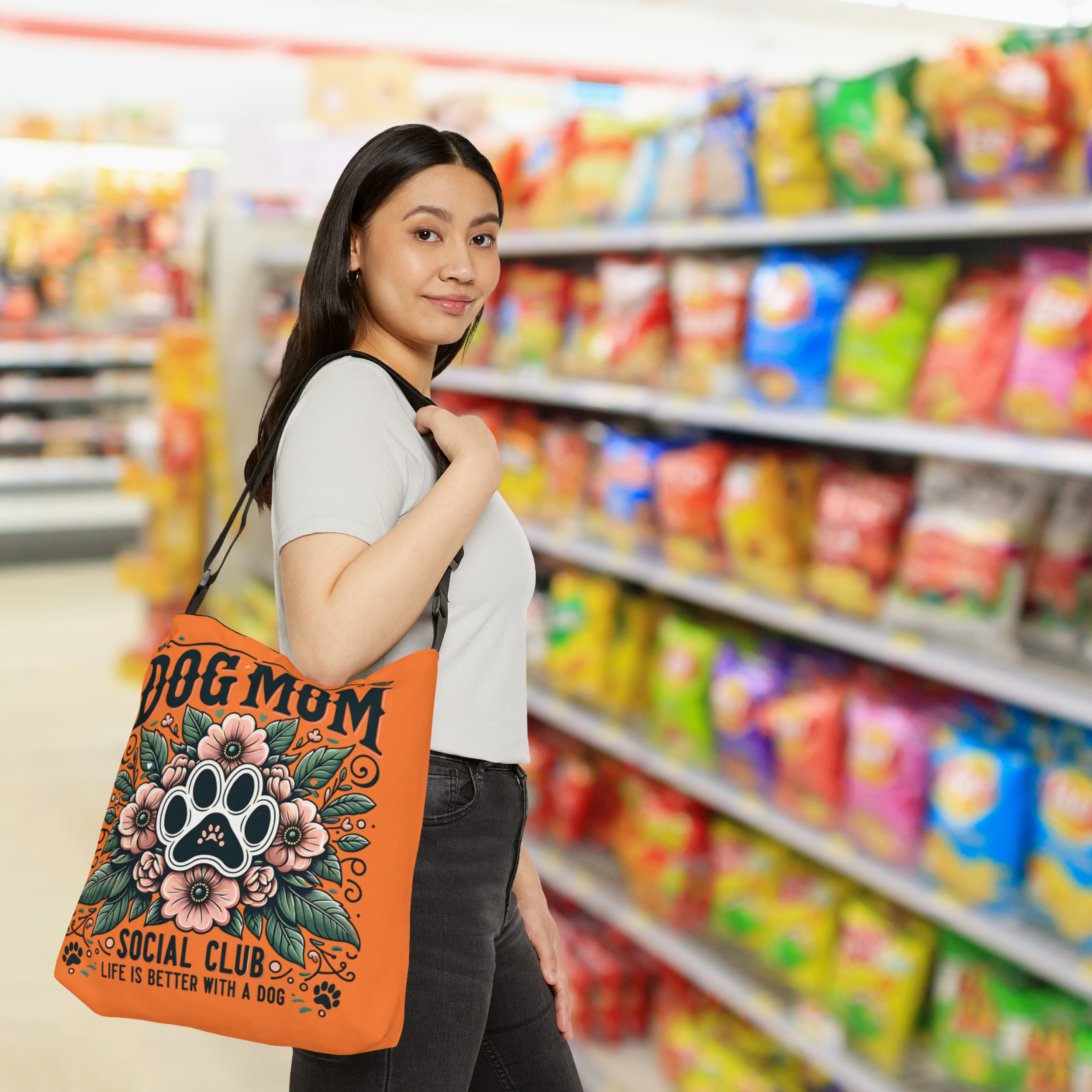 Dog Mom Social Club Tote – Adjustable Bag | Life Is Better With a Dog 