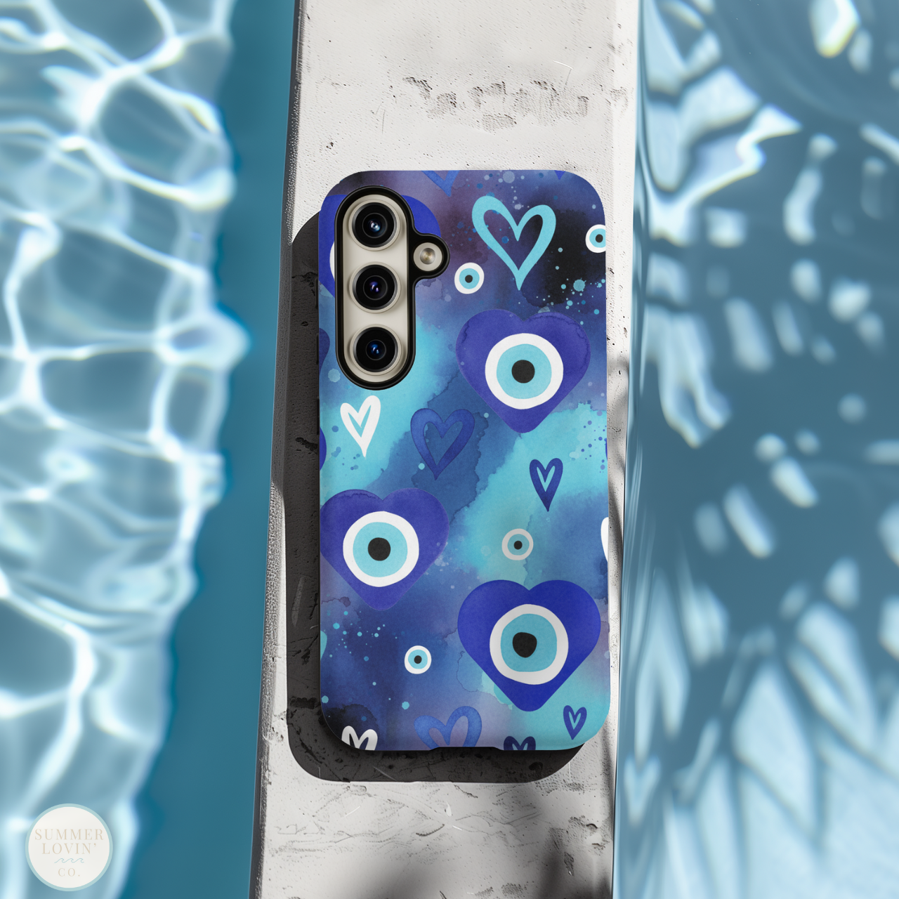 Blue Evil Eye Phone Case | Protective iPhone & Samsung Case | Coastal Boho Watercolor Nazar Heart Design product thumbnail image Blue Evil Eye Phone Case | Protective iPhone & Samsung Case | Coastal Boho Watercolor Nazar Heart Design product thumbnail image