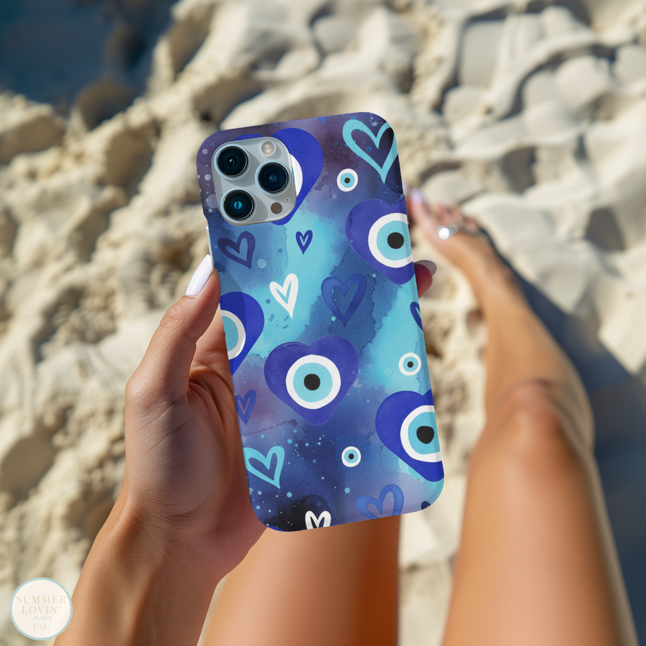 Blue Evil Eye Phone Case | Protective iPhone & Samsung Case | Coastal Boho Watercolor Nazar Heart Design product thumbnail image Blue Evil Eye Phone Case | Protective iPhone & Samsung Case | Coastal Boho Watercolor Nazar Heart Design product thumbnail image