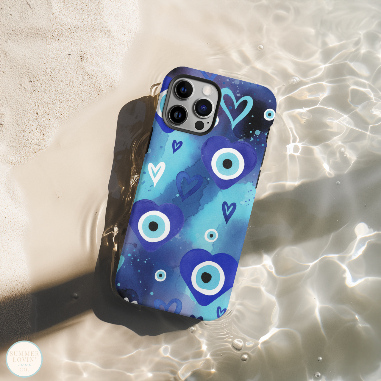 Blue Evil Eye Phone Case | Protective iPhone & Samsung Case | Coastal Boho Watercolor Nazar Heart Design product thumbnail image Blue Evil Eye Phone Case | Protective iPhone & Samsung Case | Coastal Boho Watercolor Nazar Heart Design product thumbnail image