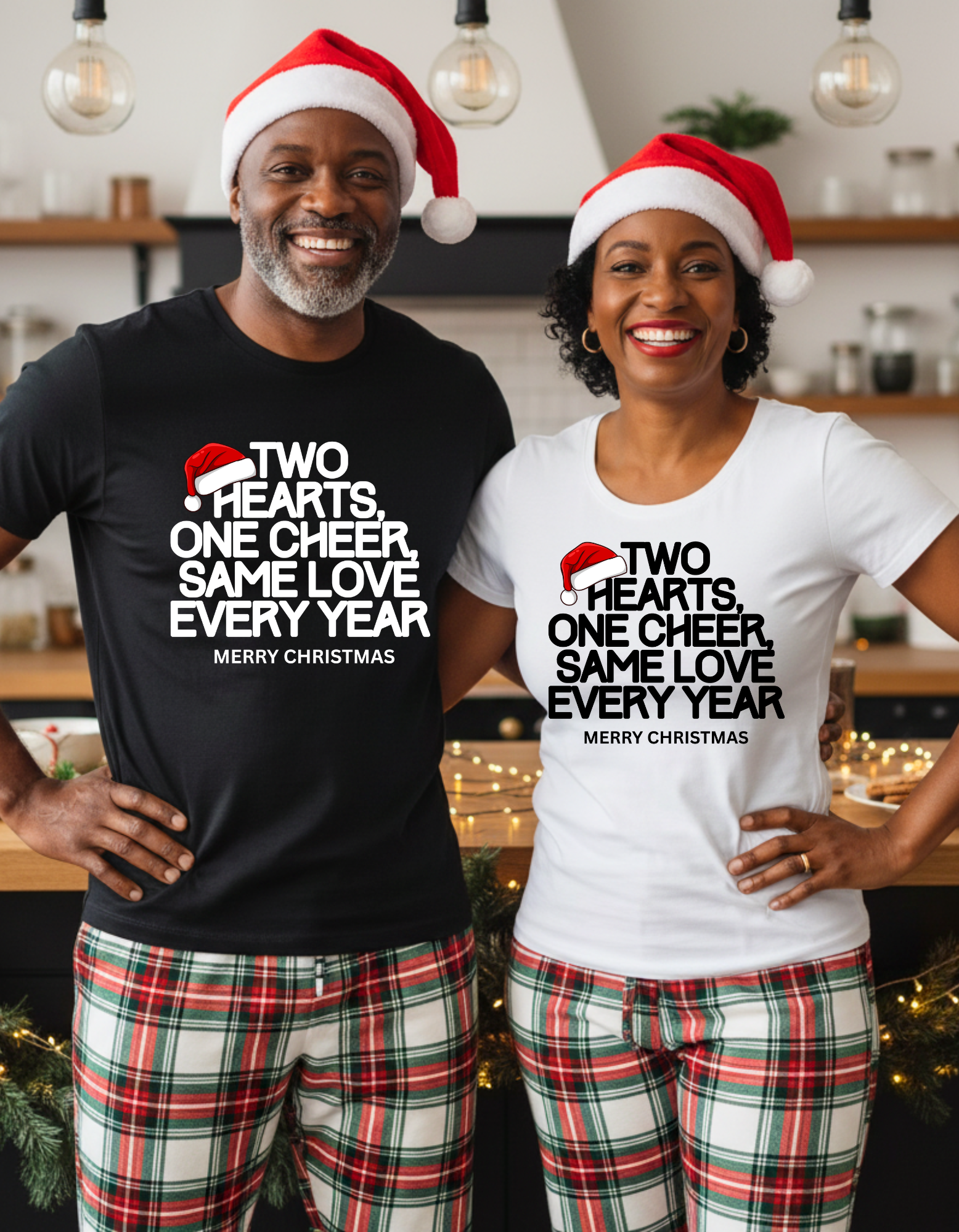 Couples Matching Christmas Love Tee - Two Hearts One Cheer Same Love Every Year Unisex Holiday Tshirt