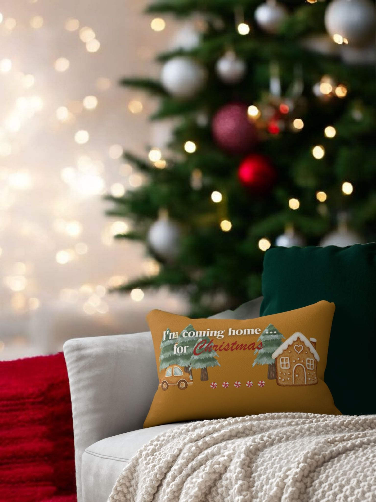 Christmas Gingerbread Lumbar Pillow — "I’m Coming Home for Christmas" product thumbnail image