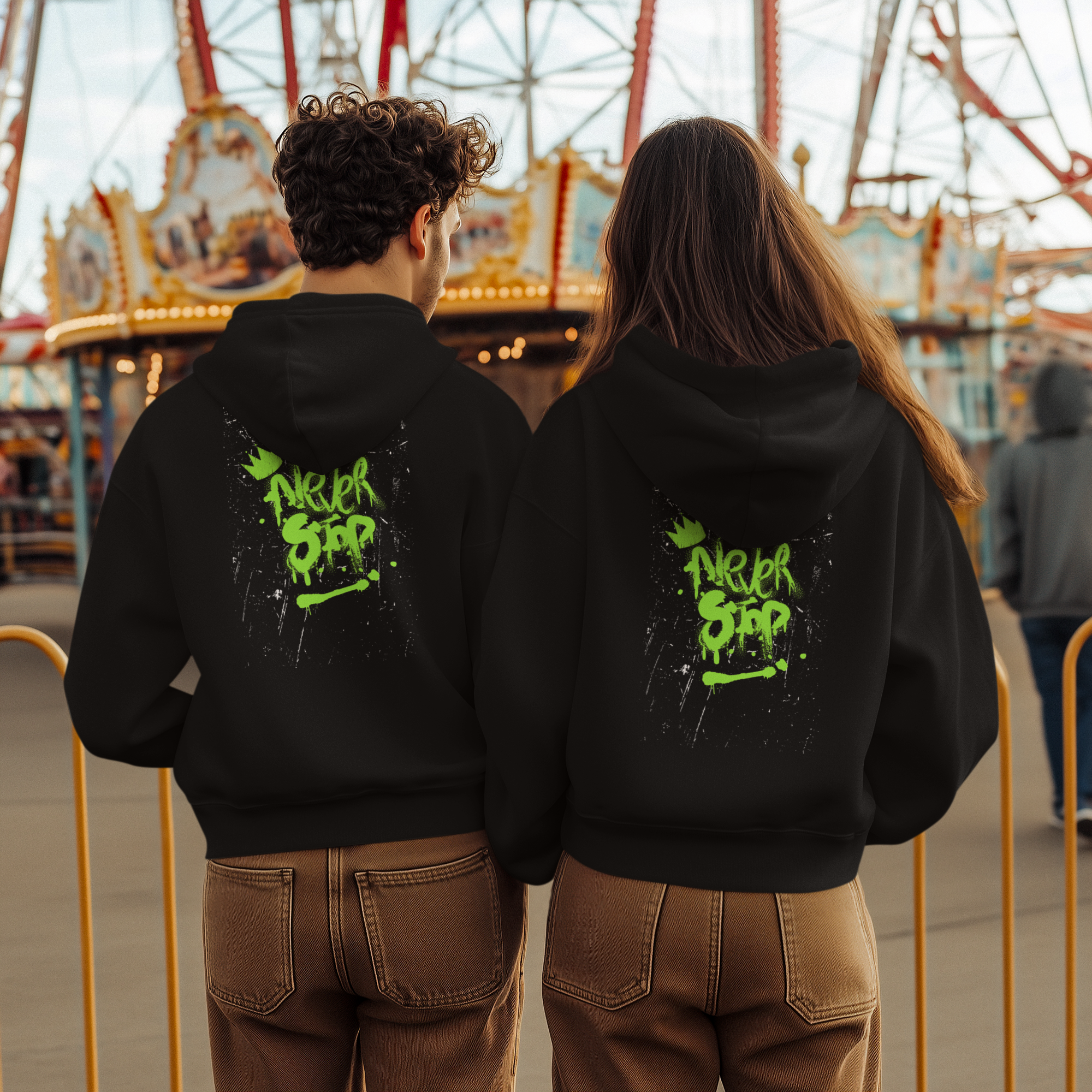 Neon Graffiti "Never Stop" Zip Hoodie — Leraze Limited Edition product thumbnail image Neon Graffiti "Never Stop" Zip Hoodie — Leraze Limited Edition product thumbnail image