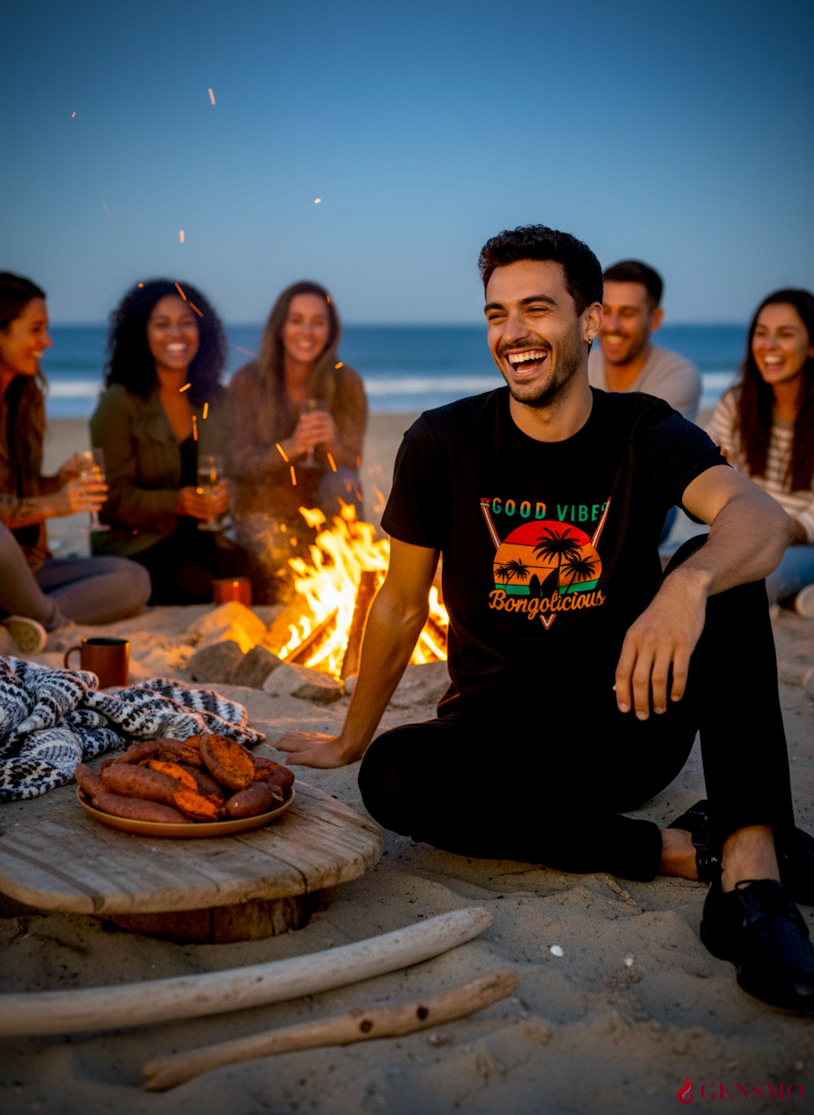 Good Vibes Bongolicious T-Shirt — Retro Sunset Palm Beach Tee product thumbnail image Good Vibes Bongolicious T-Shirt — Retro Sunset Palm Beach Tee product thumbnail image