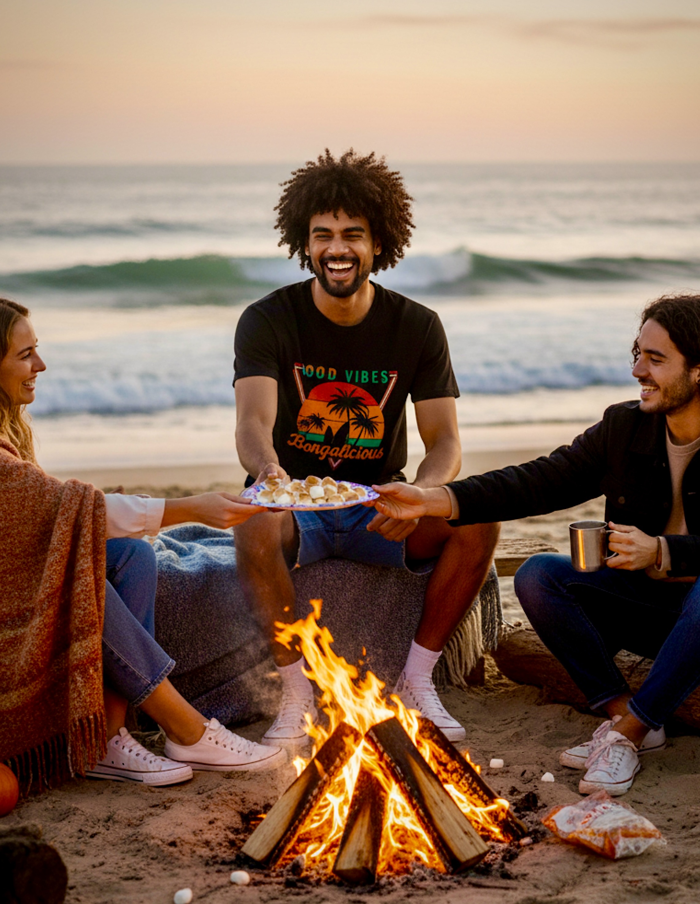 Good Vibes Bongolicious T-Shirt — Retro Sunset Palm Beach Tee product thumbnail image Good Vibes Bongolicious T-Shirt — Retro Sunset Palm Beach Tee product thumbnail image