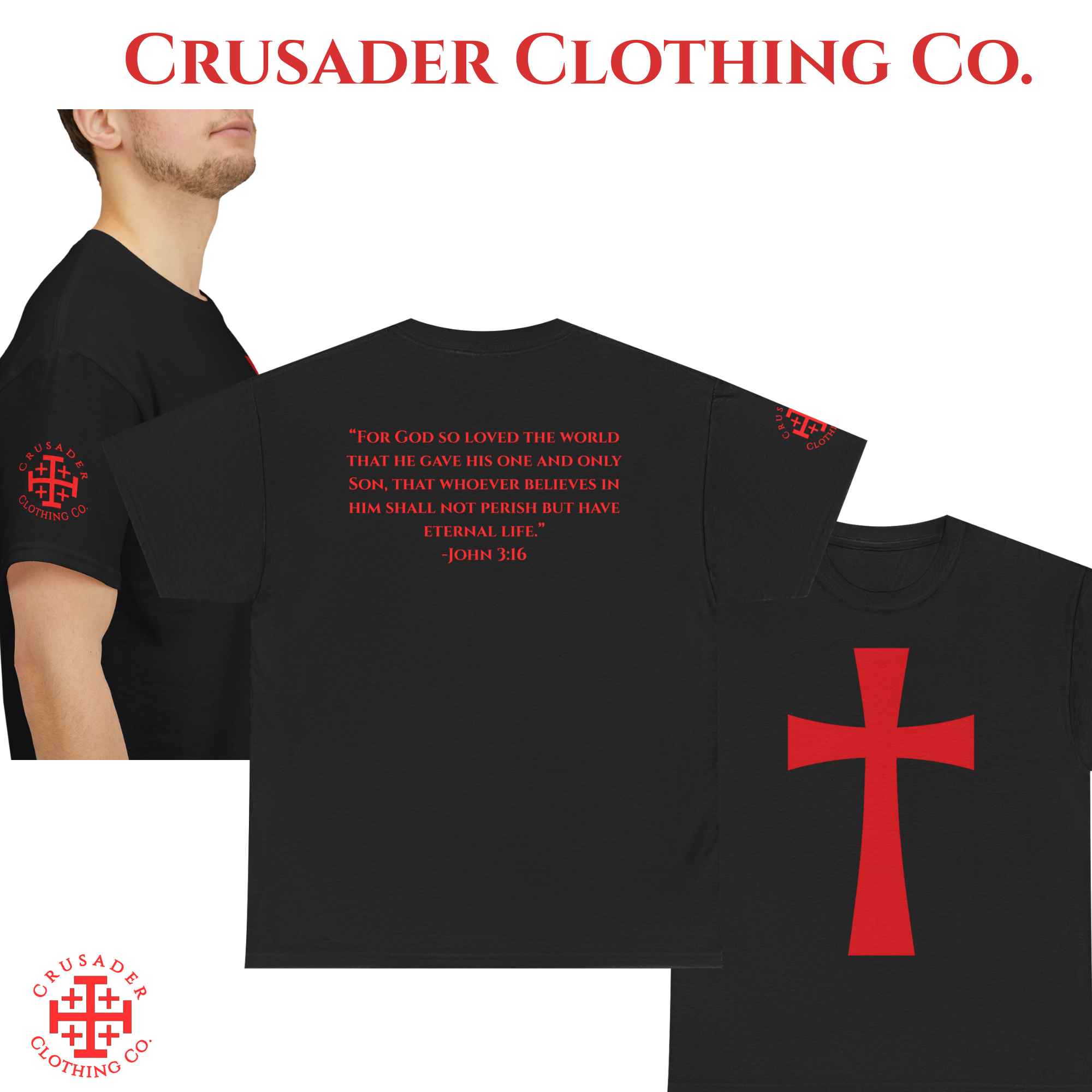 Crusader Big Cross Tee – John 3:16 Scripture | Christian Streetwear | Faith Apparel | Crusader Clothing Co. product thumbnail image