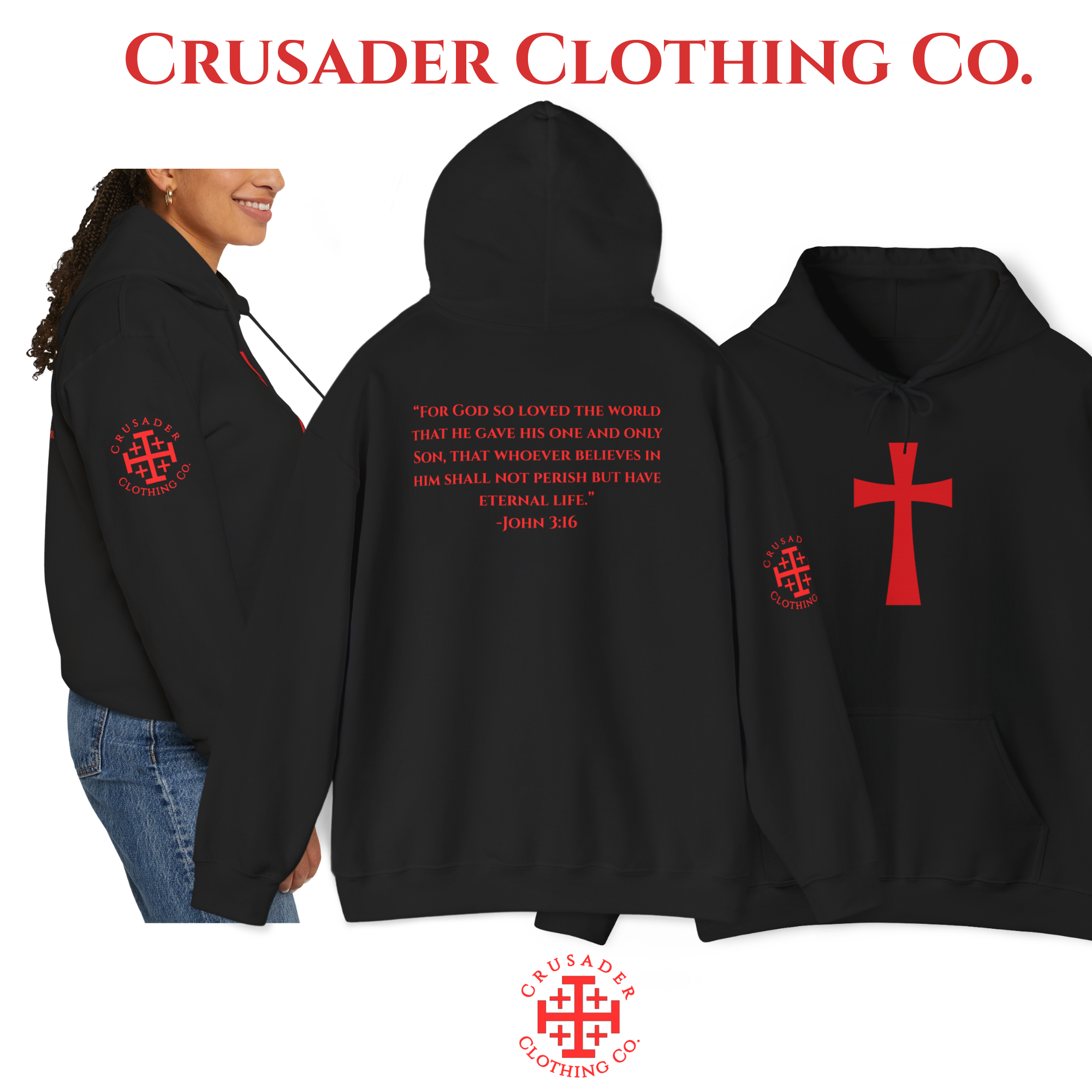 Crusader Cross Hoodie – John 3:16 Scripture | Christian Hoodie | Faith Streetwear | Crusader Clothing Co. product thumbnail image