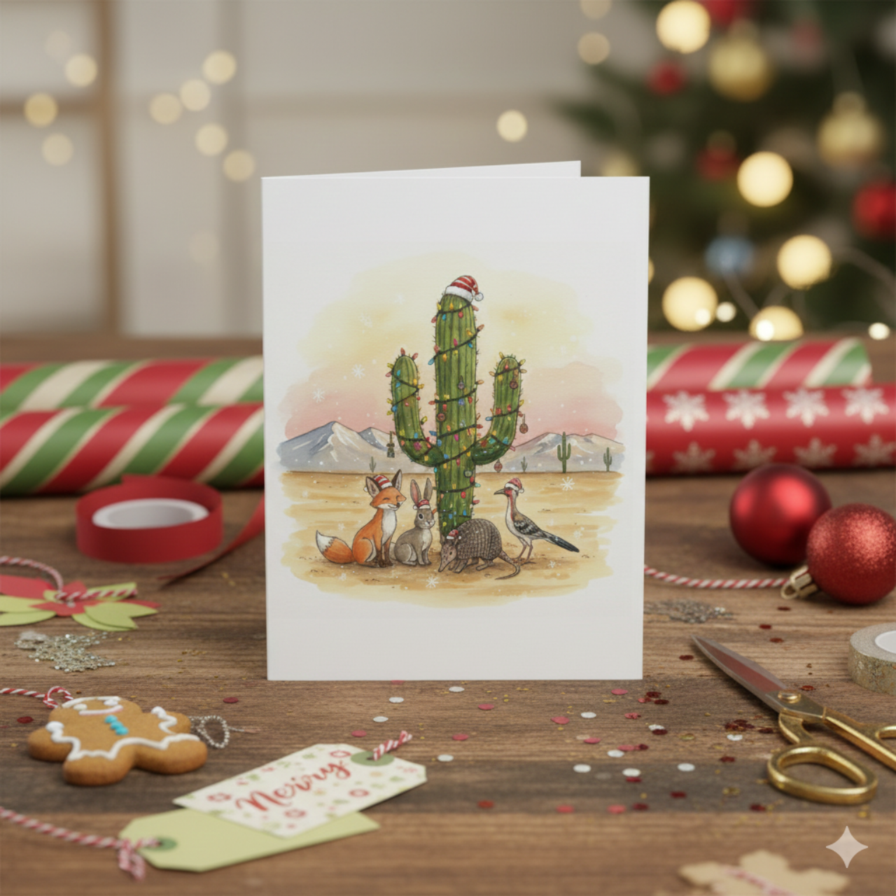 Desert Friends Holiday Greeting Cards — Cute Cactus &amp; Wildlife Card Pack (8/16/24) product thumbnail image