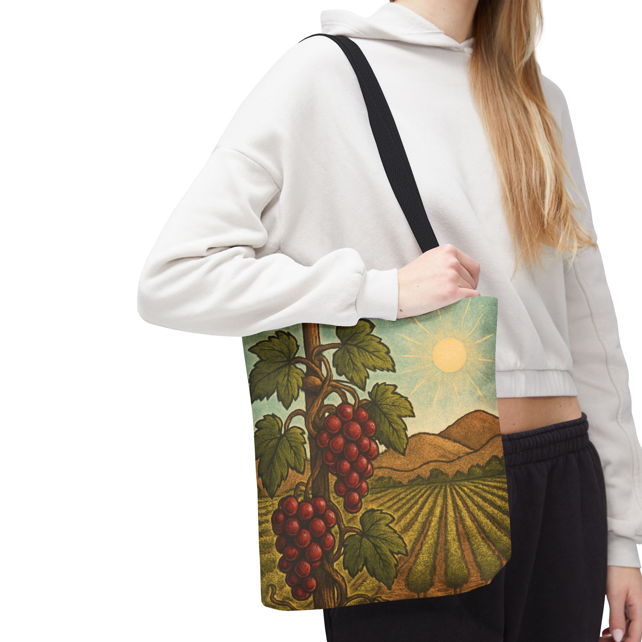 Red Grape Tote with Bible Verse (AOP) product thumbnail image Red Grape Tote with Bible Verse (AOP) product thumbnail image