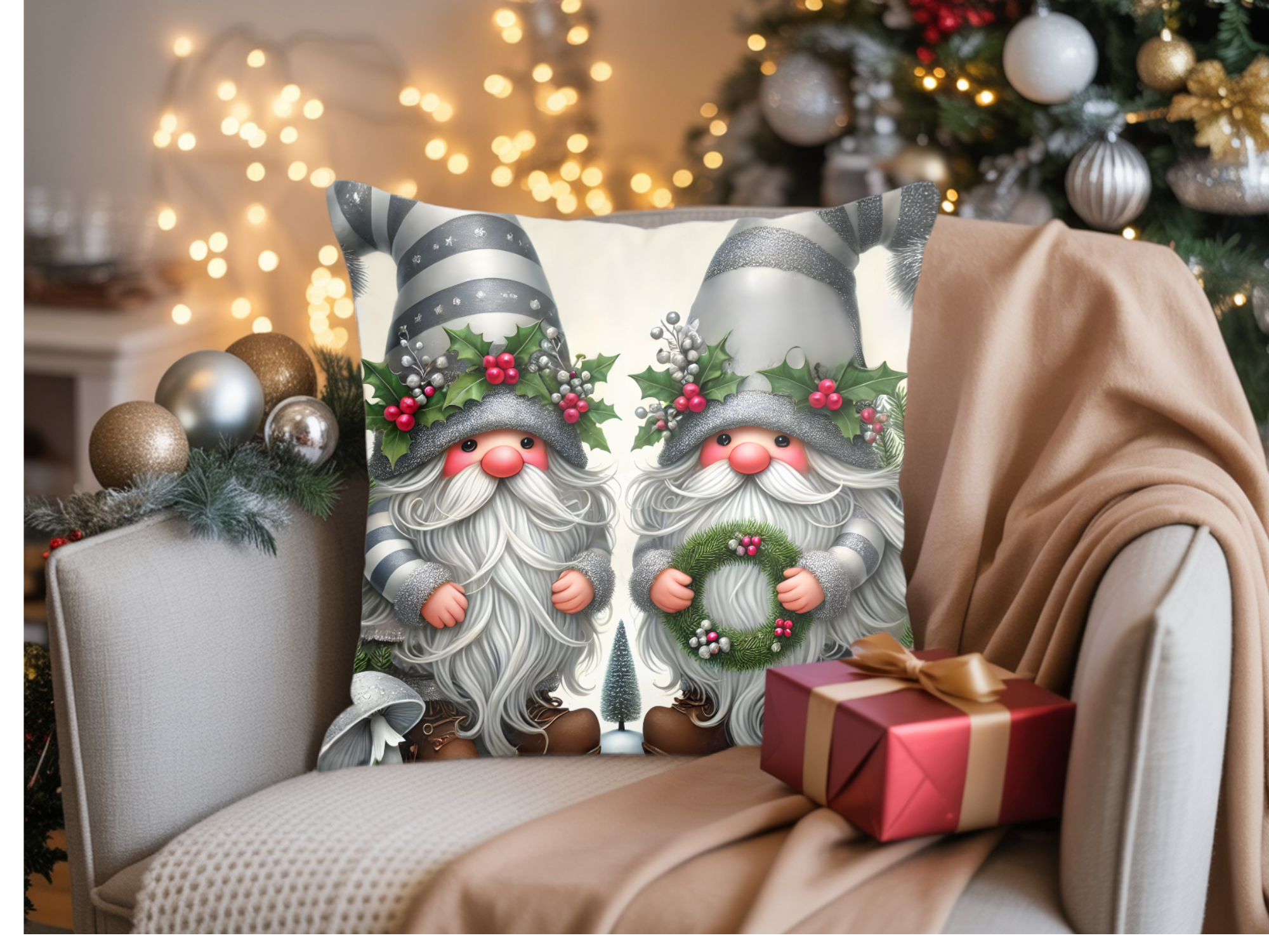 Christmas Gnome Pillow — Festive Holiday Decorative Throw Pillow product thumbnail image