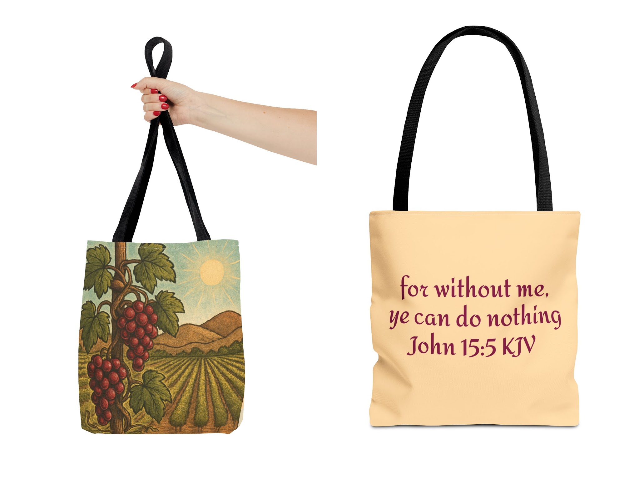 Red Grape Tote with Bible Verse (AOP) product thumbnail image