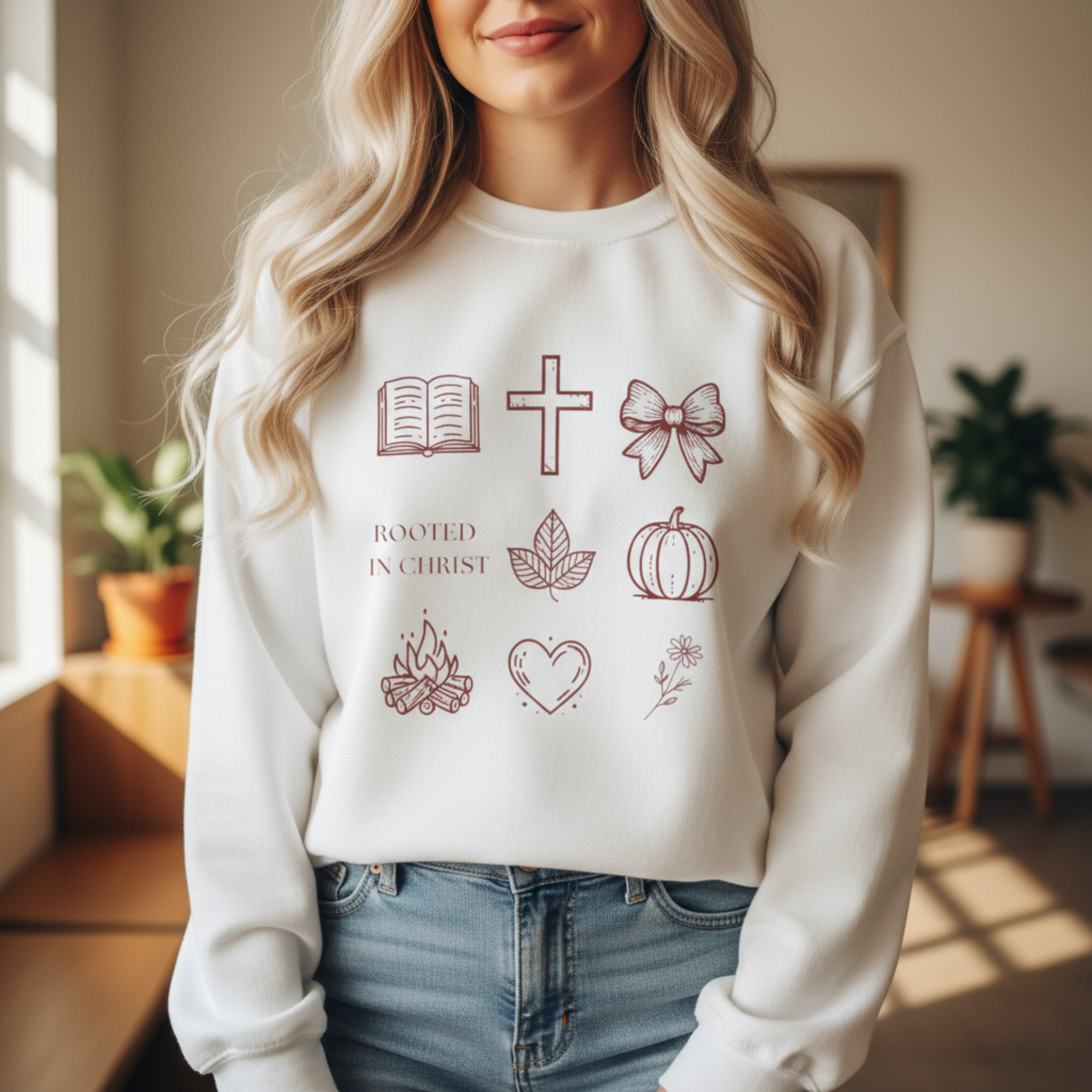 Rooted In Christ Woman Sweatshirt product thumbnail image Rooted In Christ Woman Sweatshirt product thumbnail image