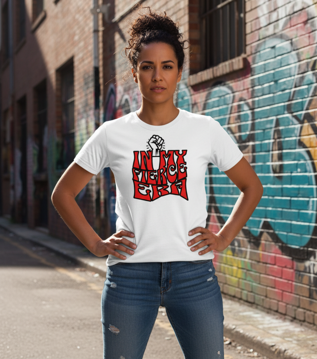 Fierce Girl T-Shirt — 'In My Fierce Era' Graphic Tee with Raised Fist product thumbnail image Fierce Girl T-Shirt — 'In My Fierce Era' Graphic Tee with Raised Fist product thumbnail image