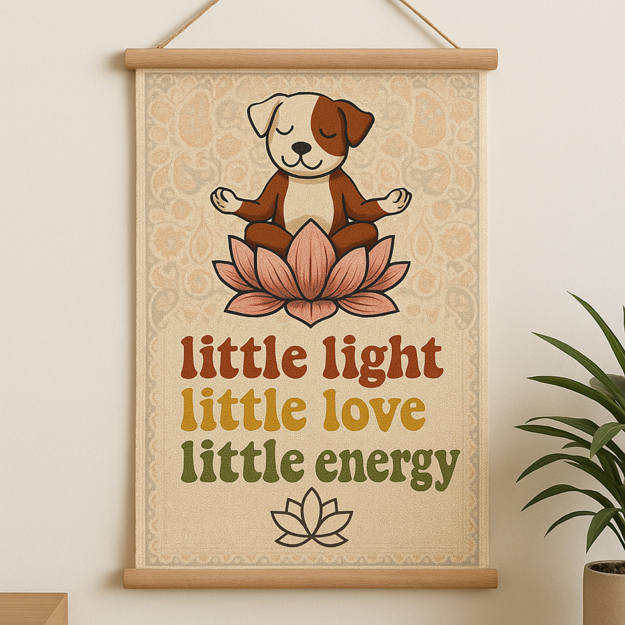 Zen Doggy Wall Tapestry — "Little Light Little Love Little Energy" Decorative Hanging product thumbnail image