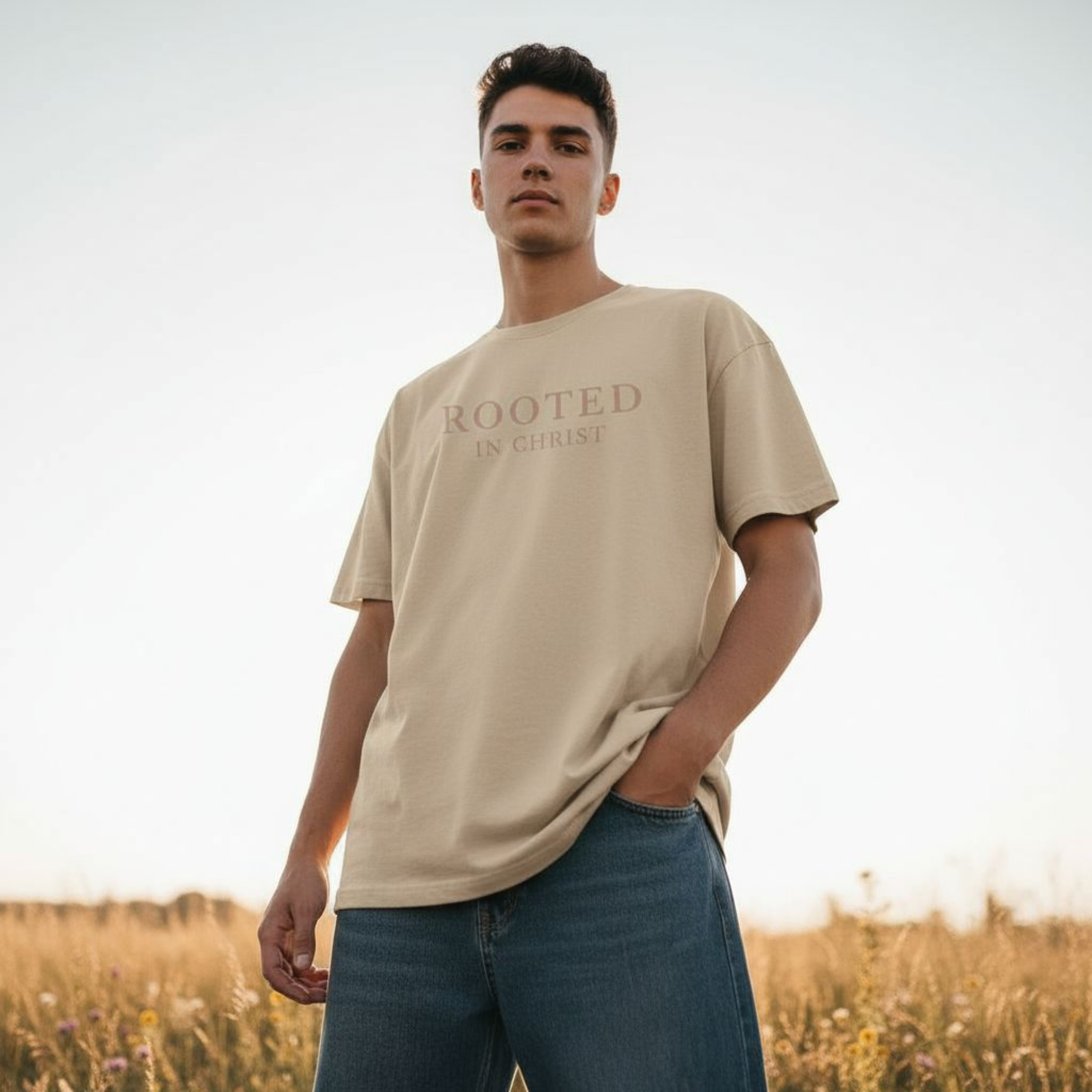 Monochromatic Rooted in Christ - Unisex Tee   product thumbnail image