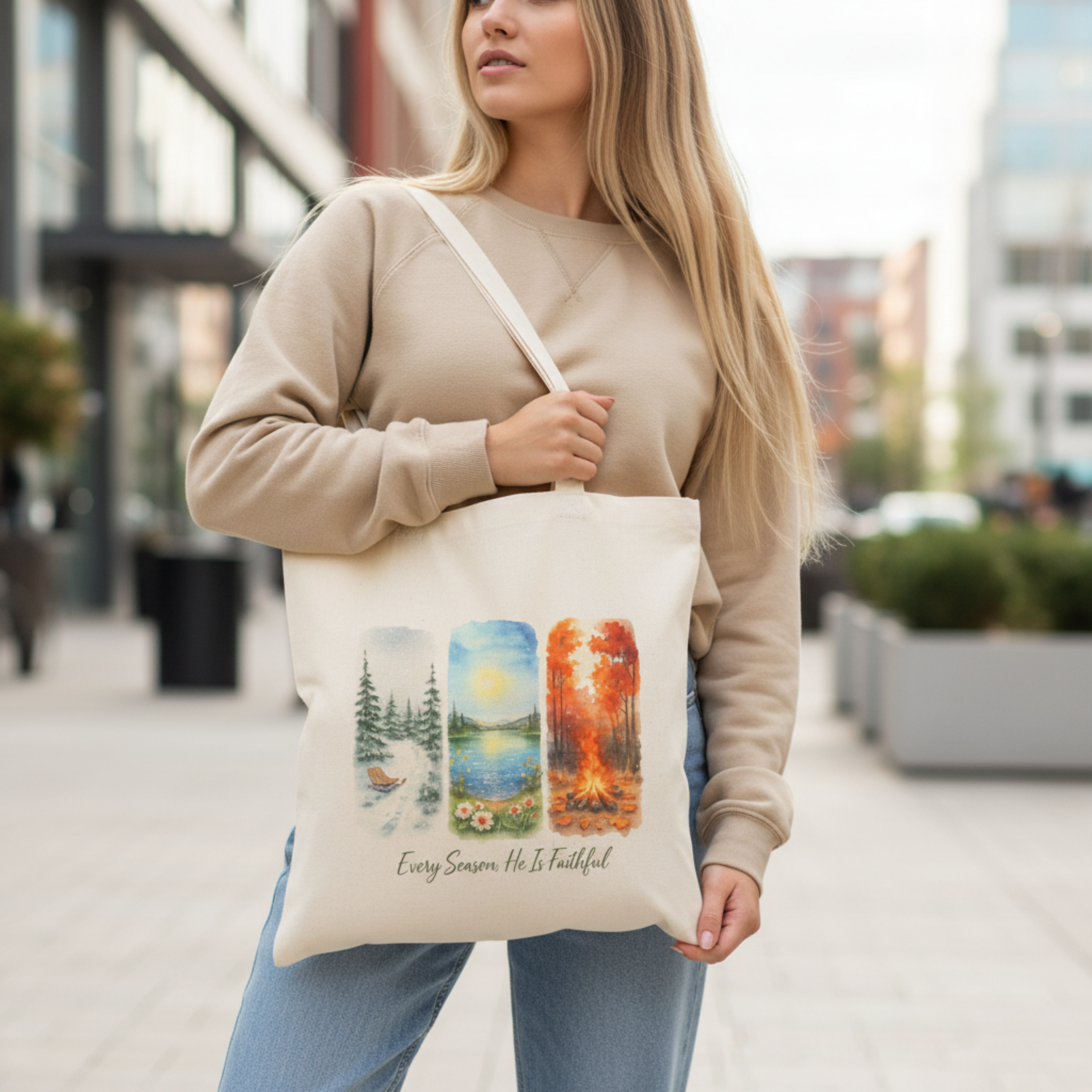 Canvas Tote Bag - Every Season He Is Faithful product thumbnail image Canvas Tote Bag - Every Season He Is Faithful product thumbnail image