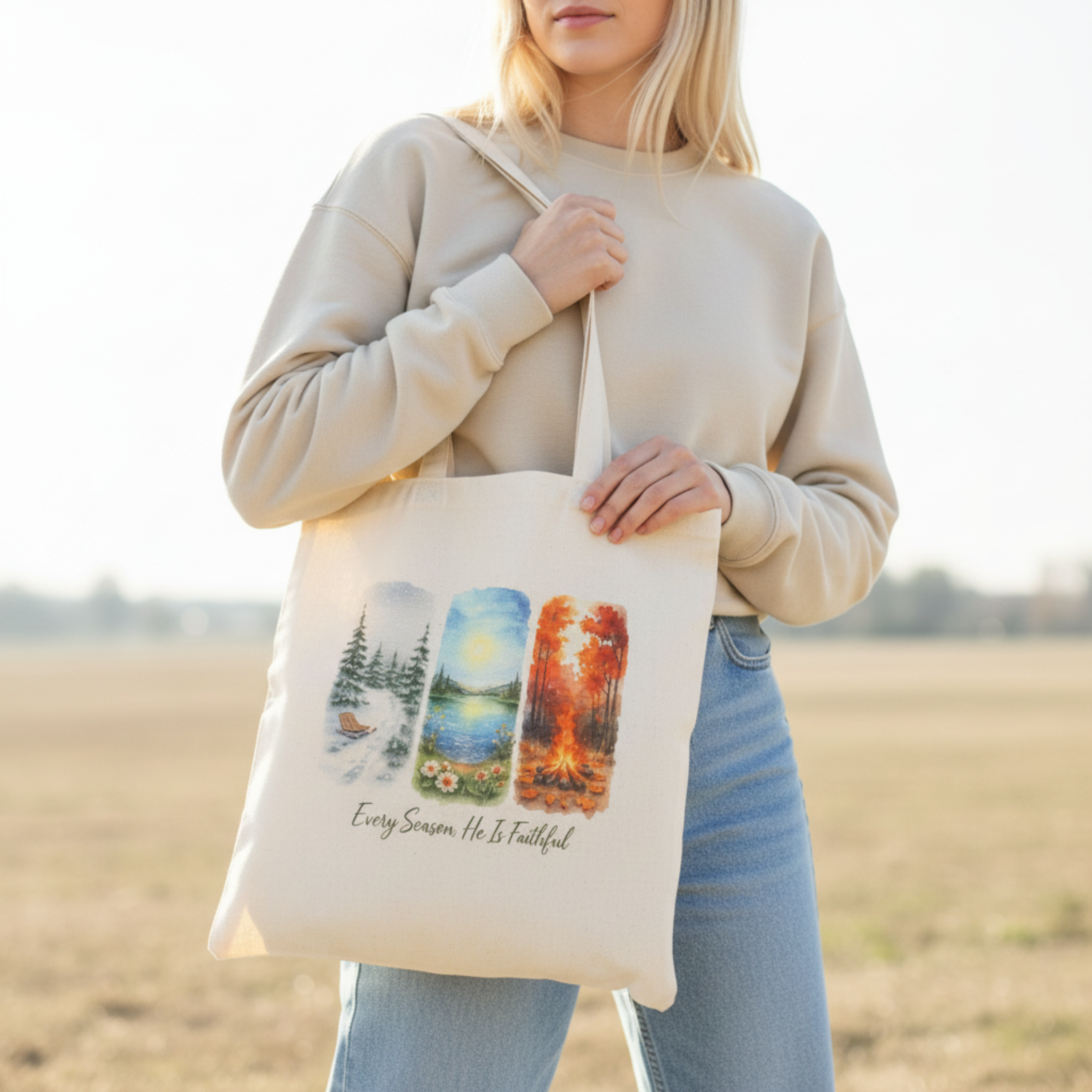 Canvas Tote Bag - Every Season He Is Faithful product thumbnail image Canvas Tote Bag - Every Season He Is Faithful product thumbnail image