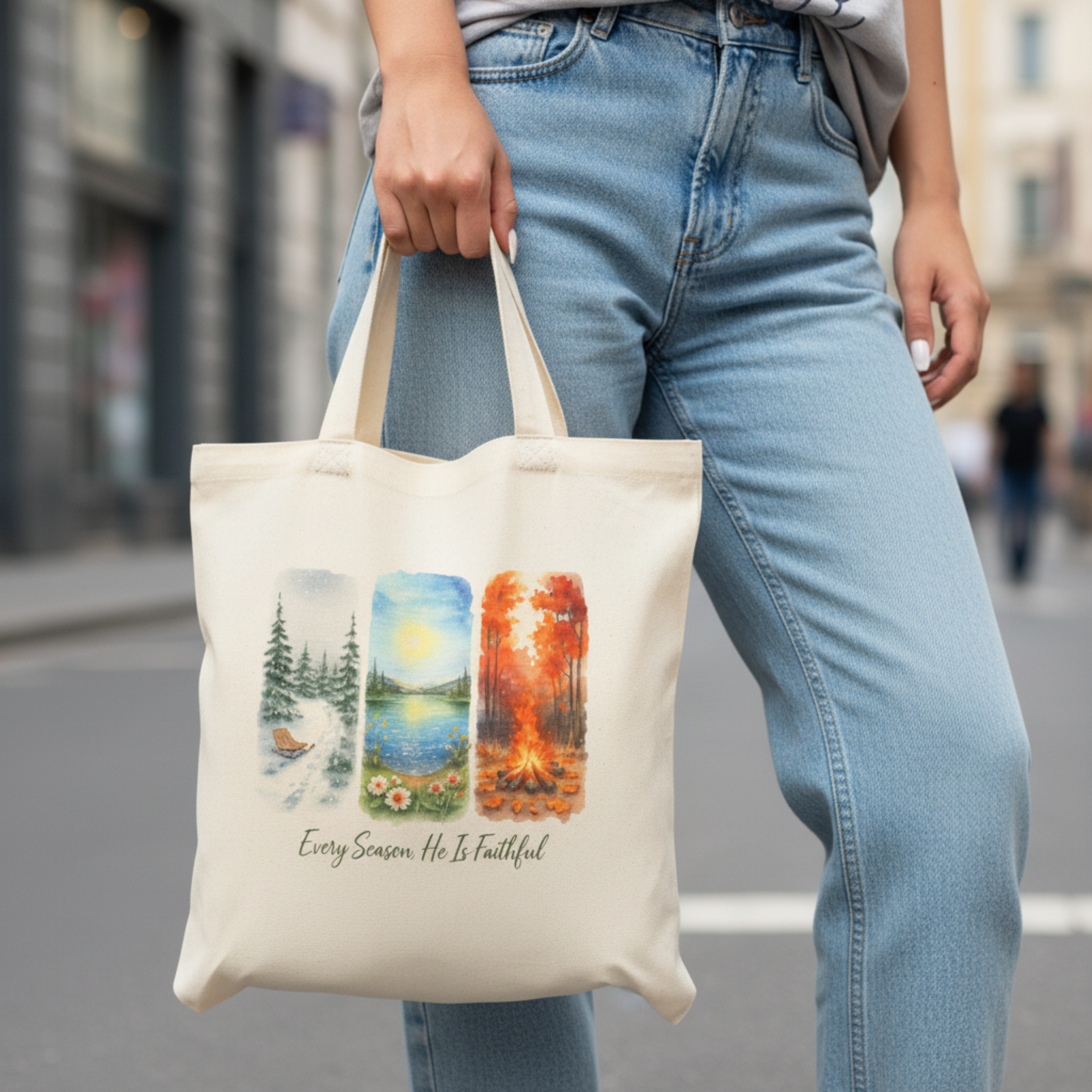 Canvas Tote Bag - Every Season He Is Faithful product thumbnail image Canvas Tote Bag - Every Season He Is Faithful product thumbnail image
