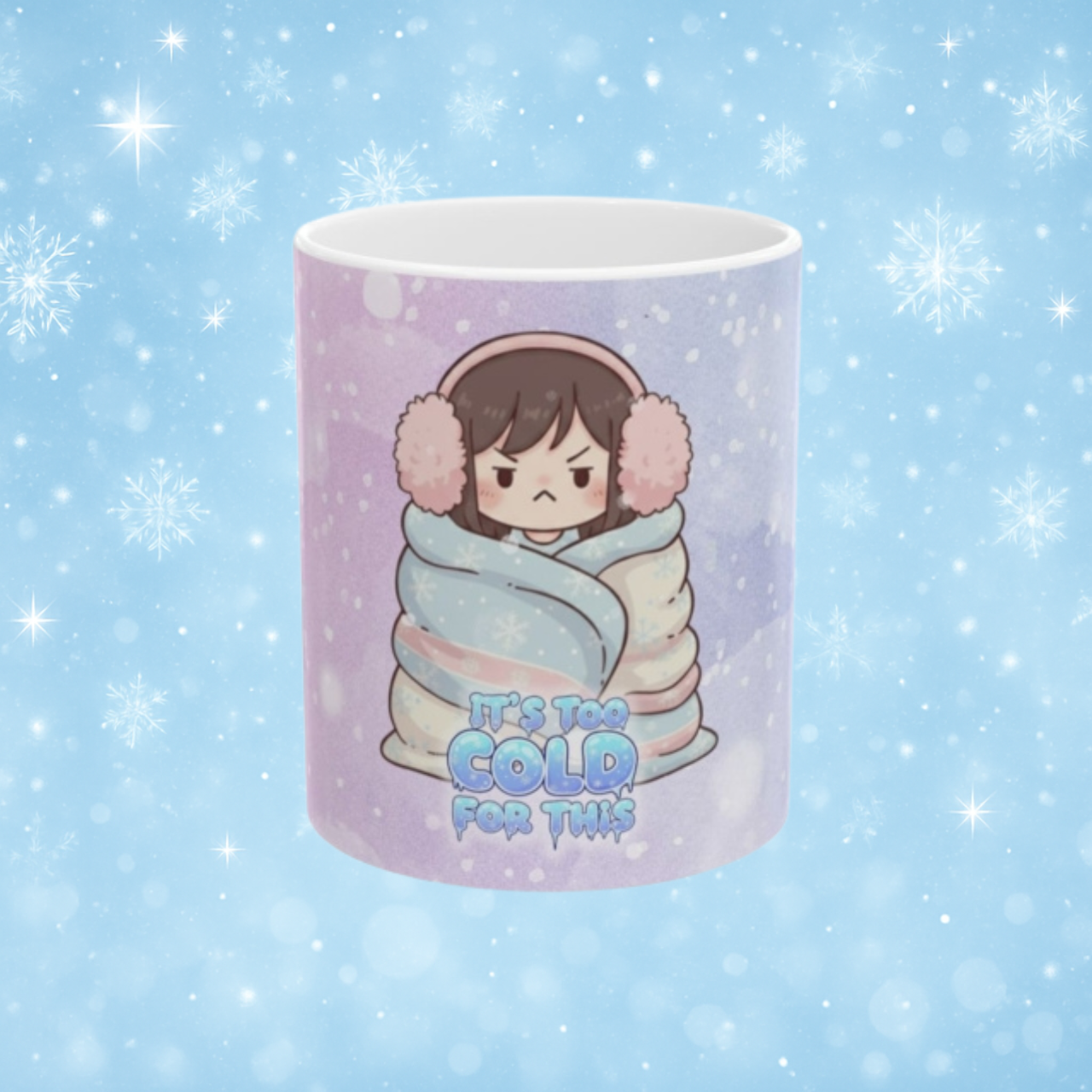 Cute Girl Peeking in Snow Ceramic Mug – Winter Snowflake Holiday Coffee Cup (11oz) product thumbnail image