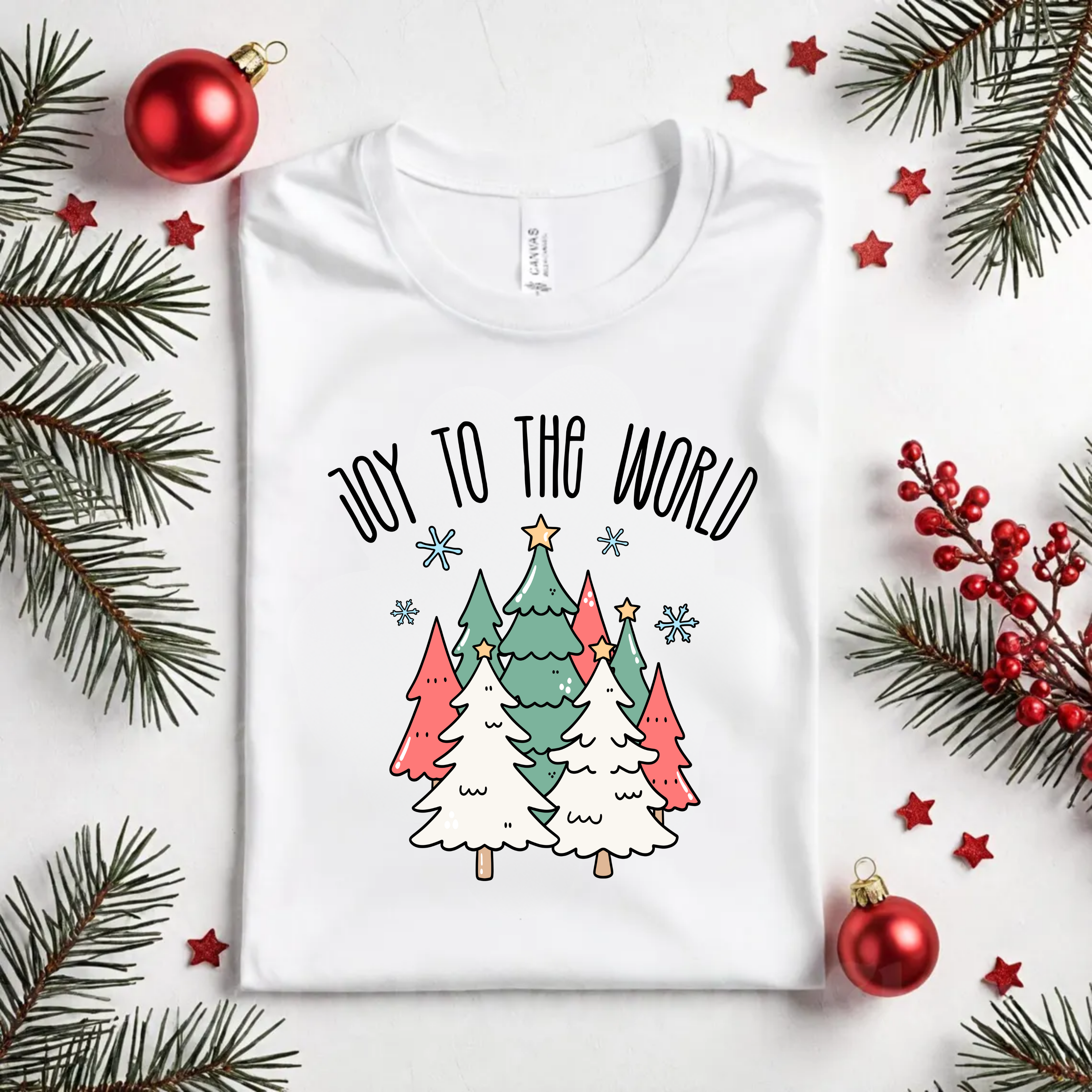 Joy to the World Holiday Tree Graphic T‑Shirt product thumbnail image
