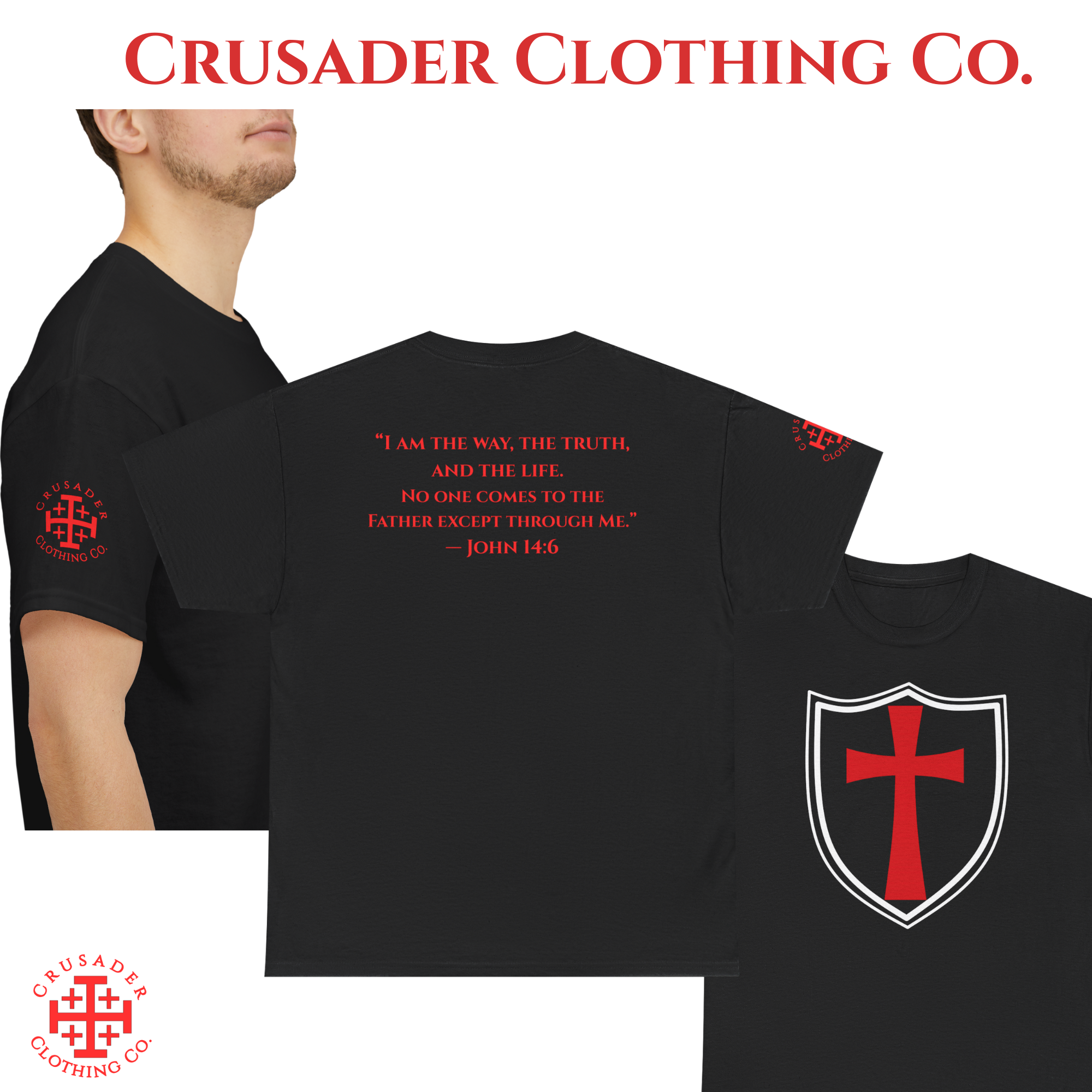 Crusader Shield Tee – John 14:6 Back Print | Christian Streetwear | Faith Shirt | Crusader Clothing Co. product thumbnail image Crusader Shield Tee – John 14:6 Back Print | Christian Streetwear | Faith Shirt | Crusader Clothing Co. product thumbnail image