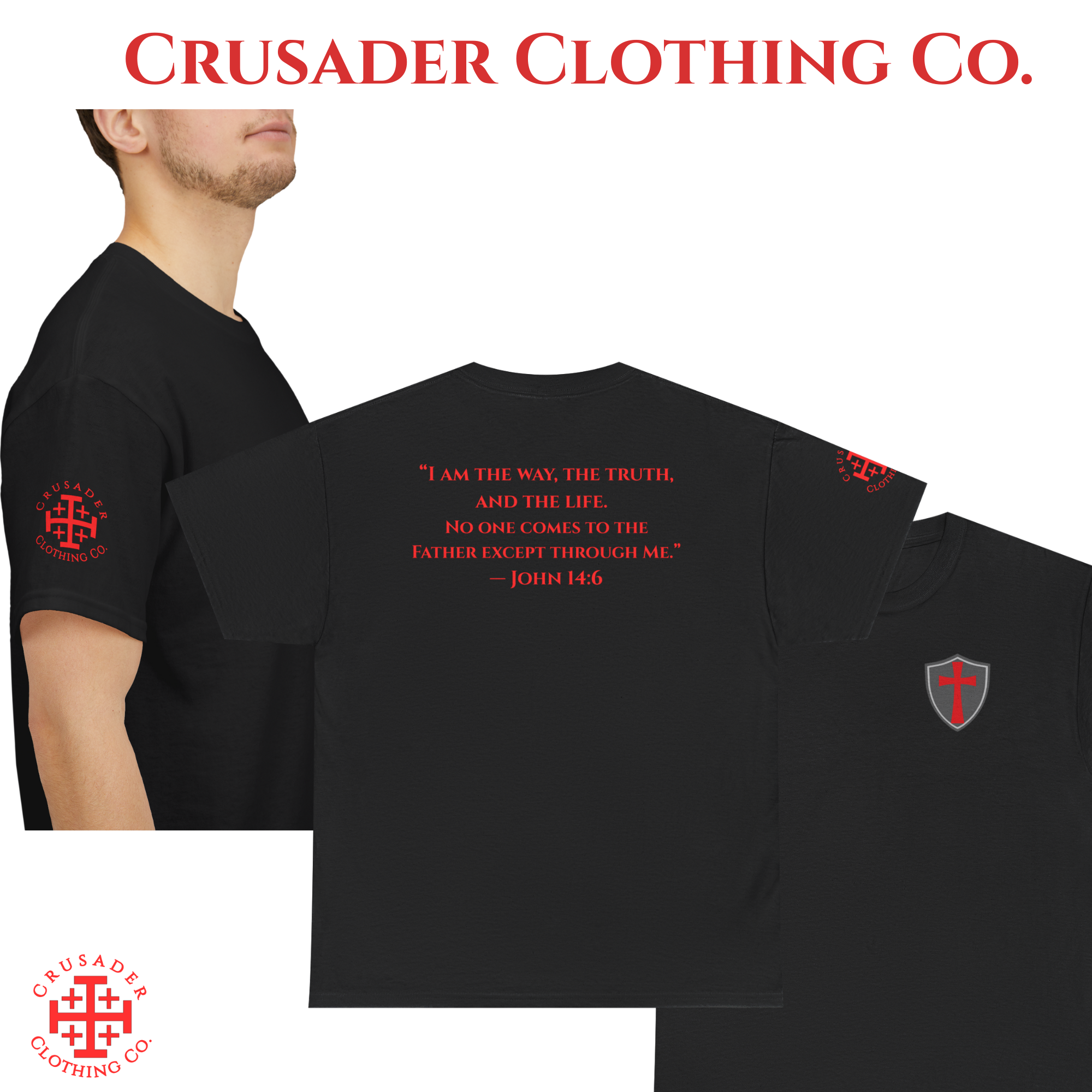 Crusader Small Shield Tee – John 14:6 Back Print | Christian Streetwear Shirt | Faith Apparel | Crusader Clothing Co. product thumbnail image
