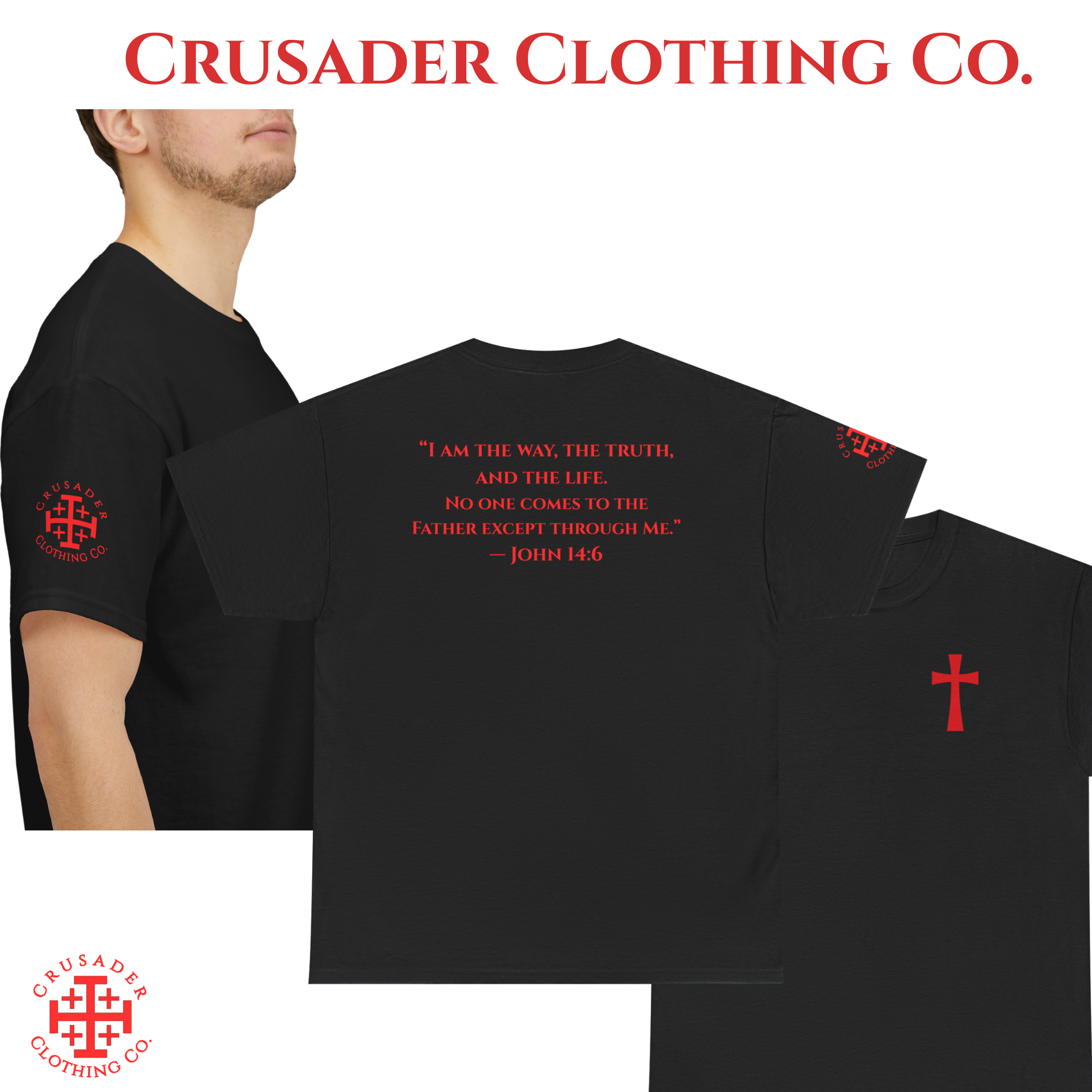 Crusader Cross Chest Tee – John 14:6 Back Print | Christian Shirt | Faith Streetwear | Crusader Clothing Co. product thumbnail image